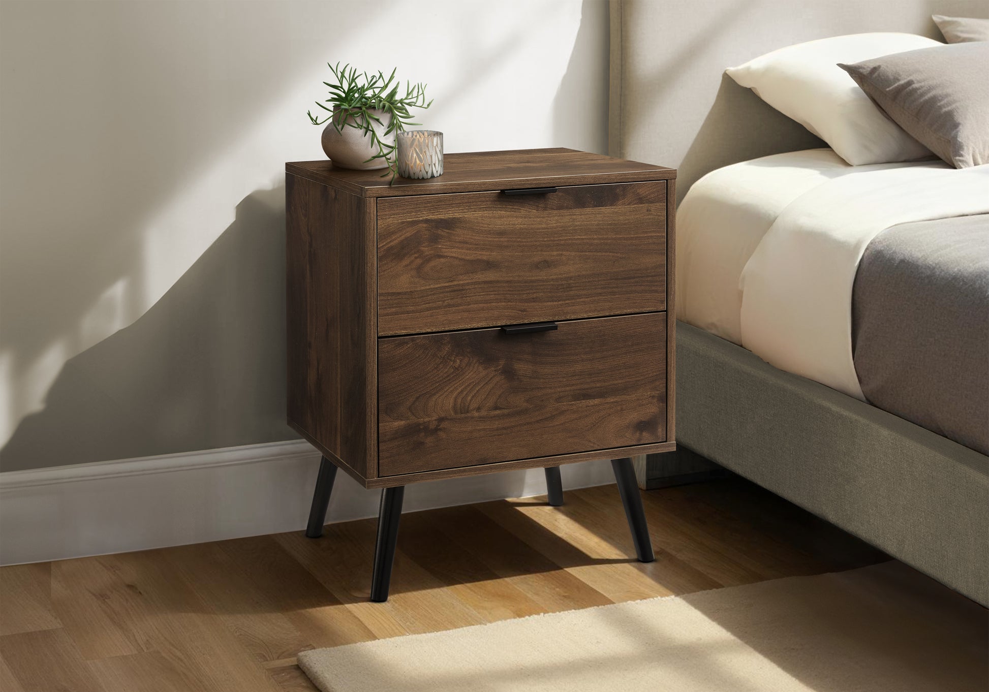 Walnut Accent Table 24"H with 2 Drawers-Accent Table-DECOROLALA