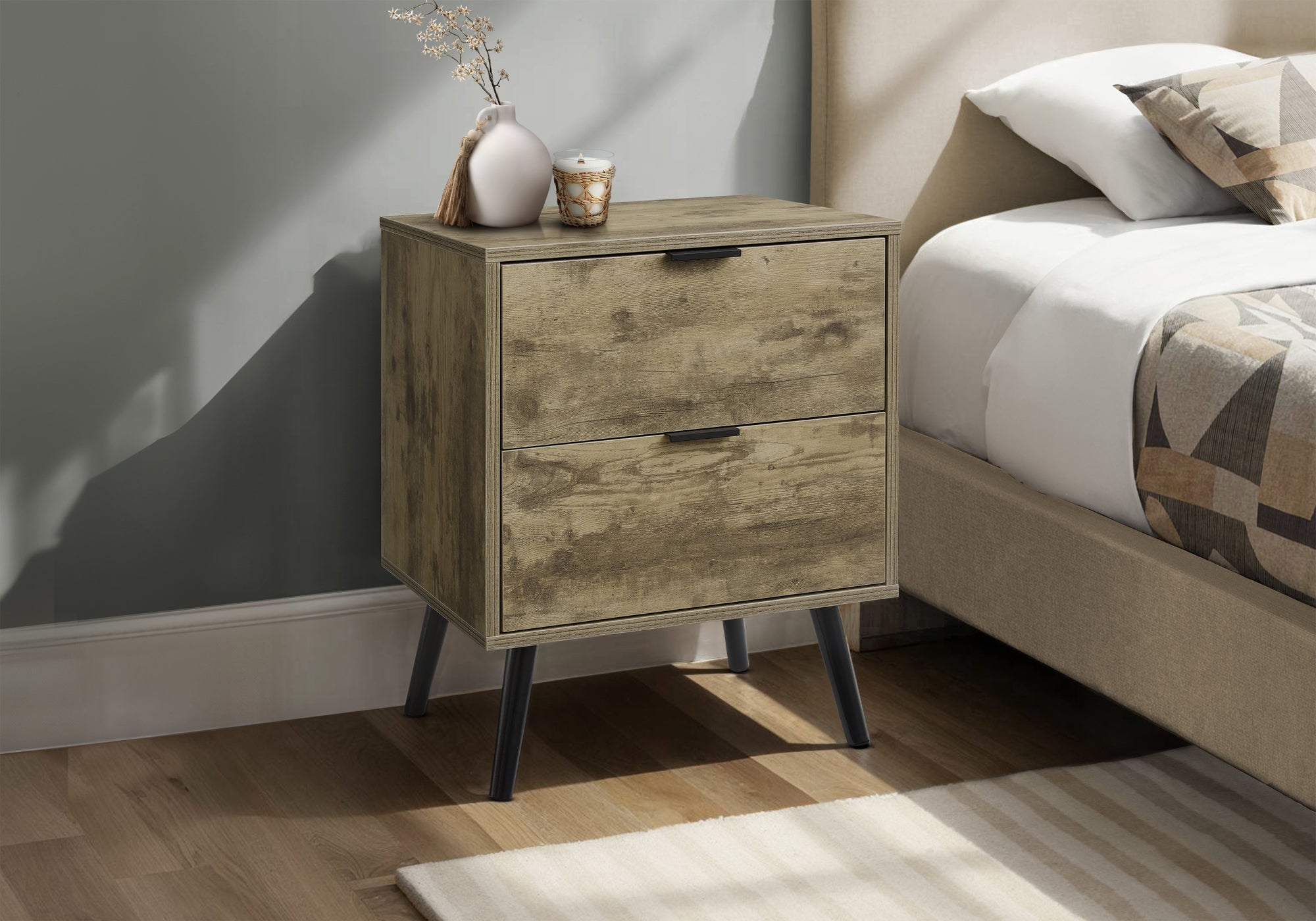 Walnut Accent Table 24"H with 2 Drawers-Accent Table-DECOROLALA