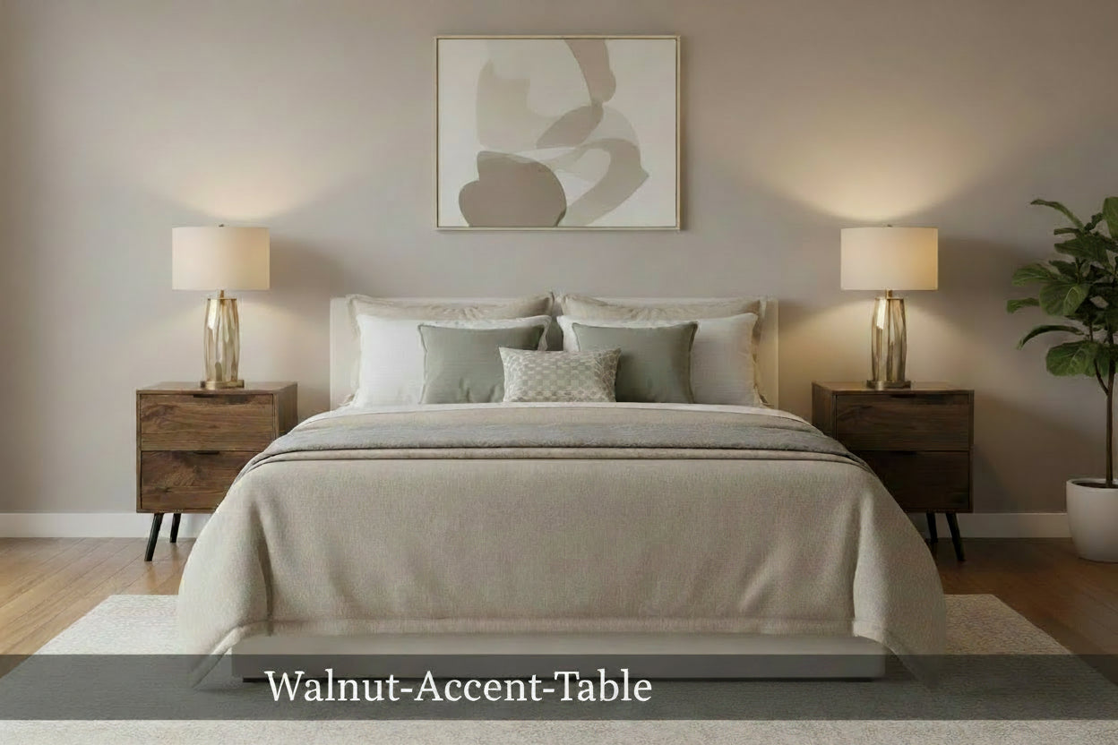 Walnut Accent Table 24"H with 2 Drawers-Accent Table-DECOROLALA