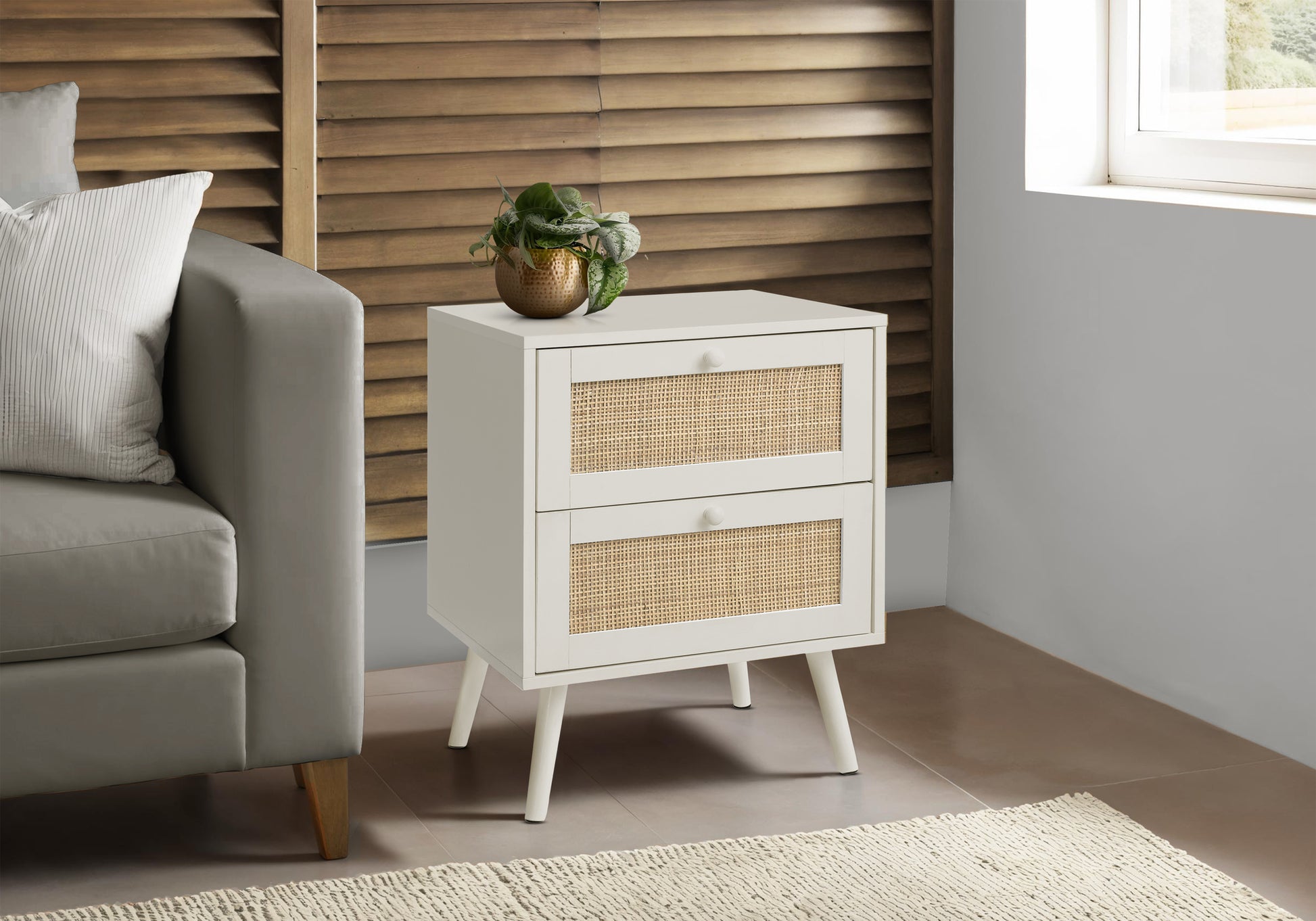 Walnut Accent Table 24"H with 2 Storage Drawers-Accent Table-DECOROLALA