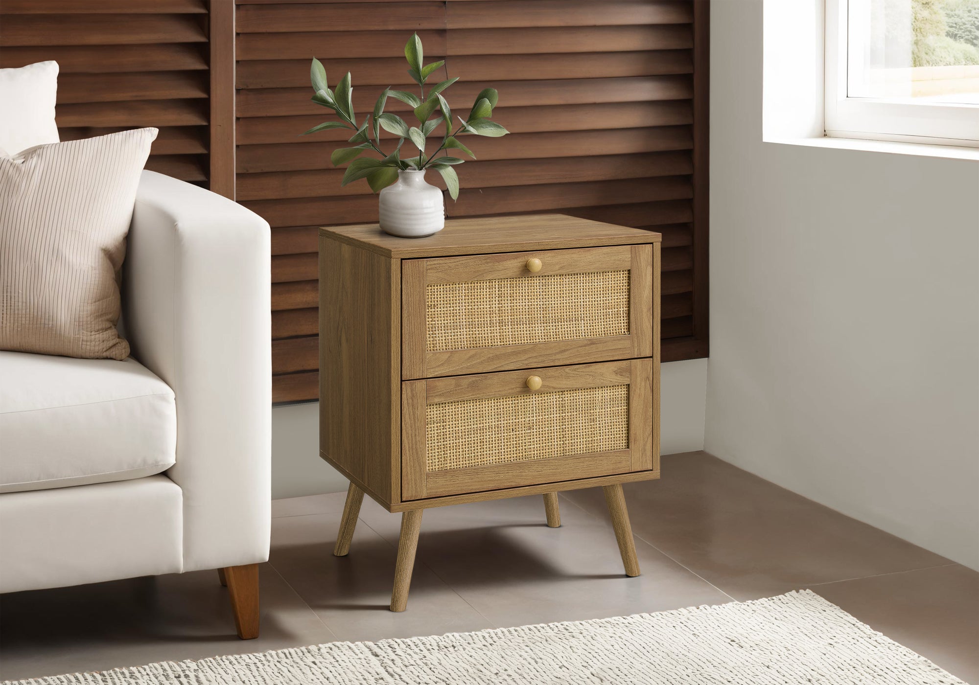 Walnut Accent Table 24"H with 2 Storage Drawers-Accent Table-DECOROLALA