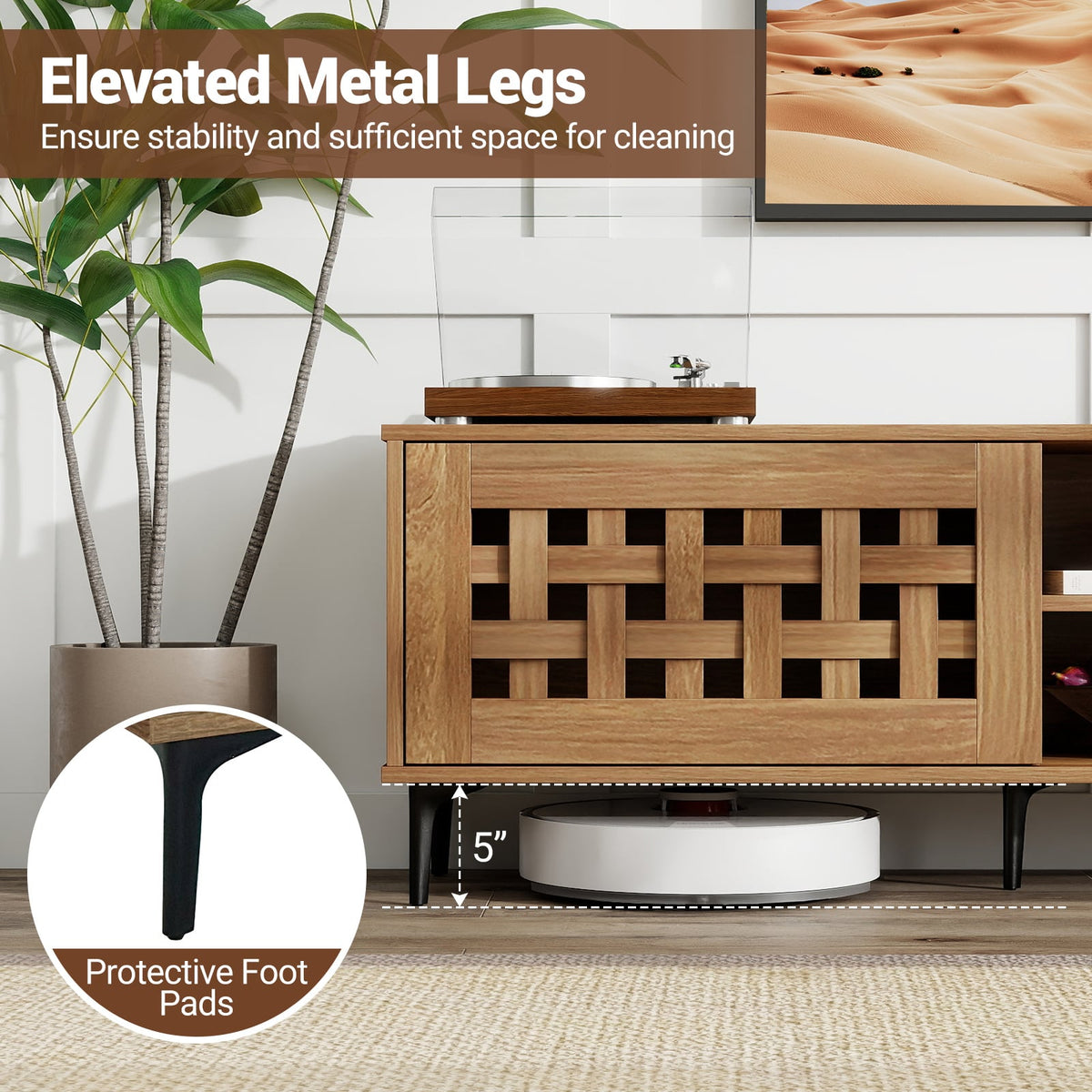 Walnut TV Stand for TVs up to 80" with 2 Cabinets and Storage-Entertainment Centers & TV Stands-DECOROLALA