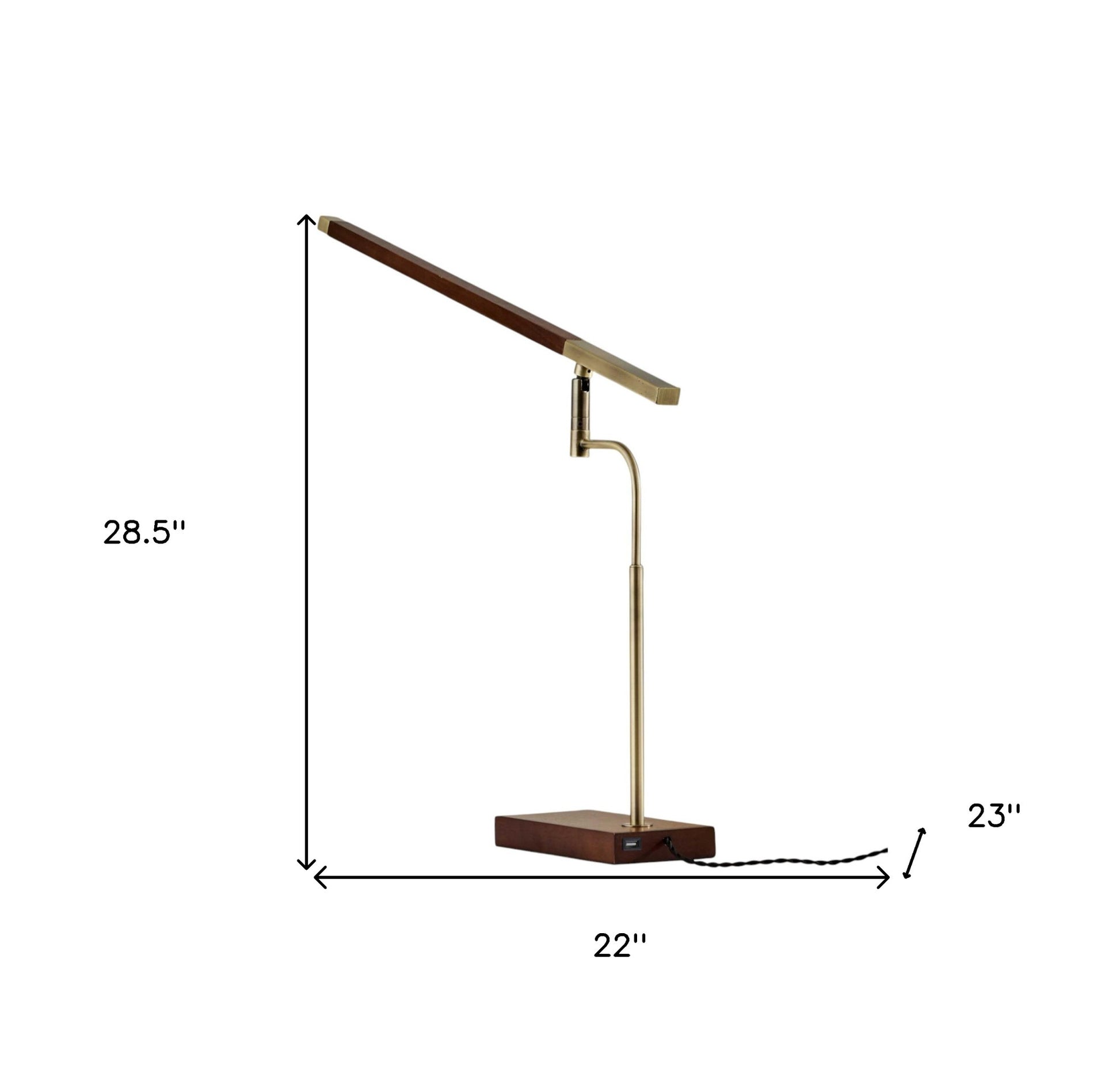 Walnut Wood Finish And Antique Brass Metal Adjustable Led Desk Lamp With Usb Port-Table Lamps-DECOROLALA