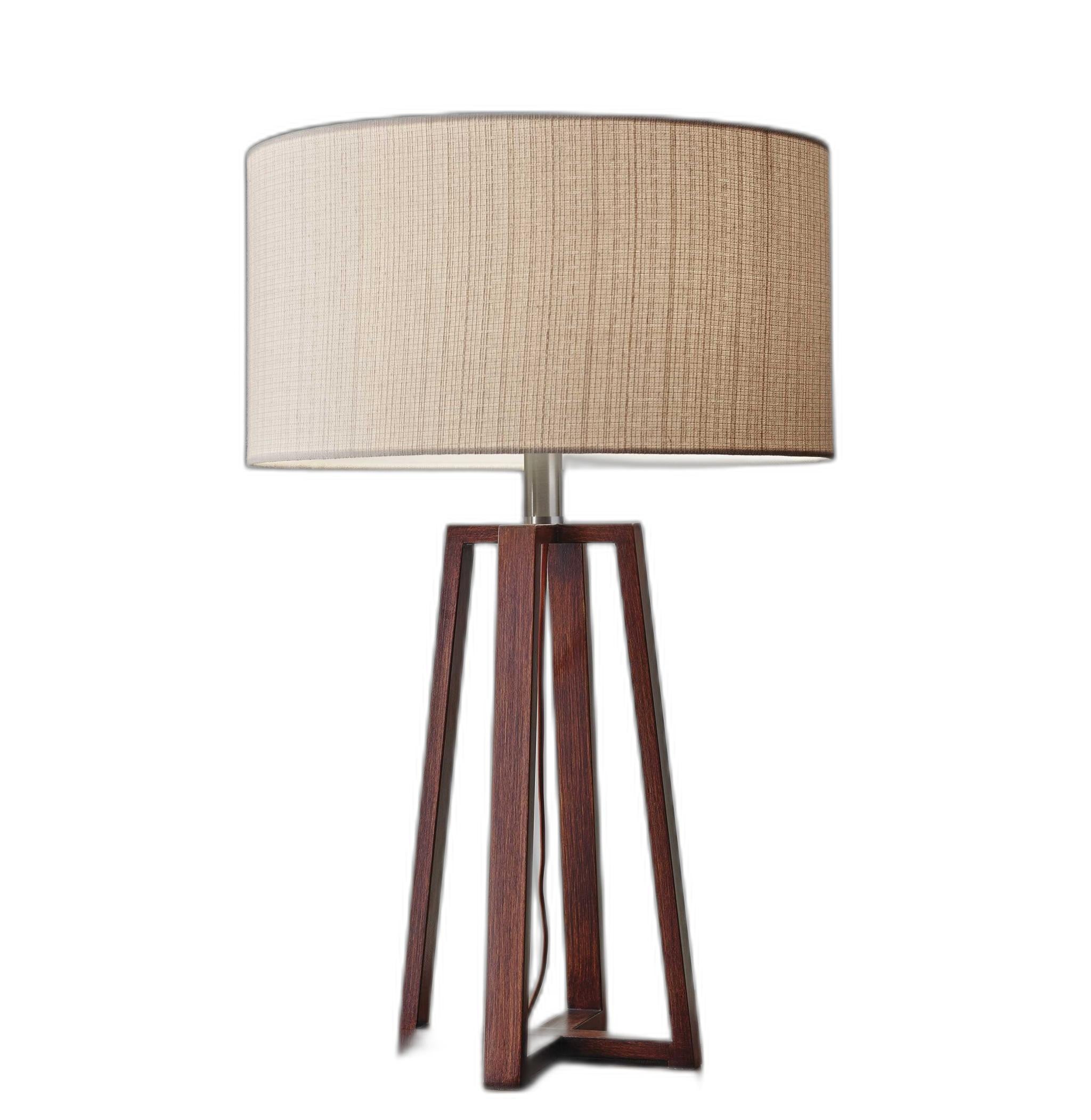 Walnut Wood Finish Linen Fabric Shade Table Lamp-Table Lamps-DECOROLALA