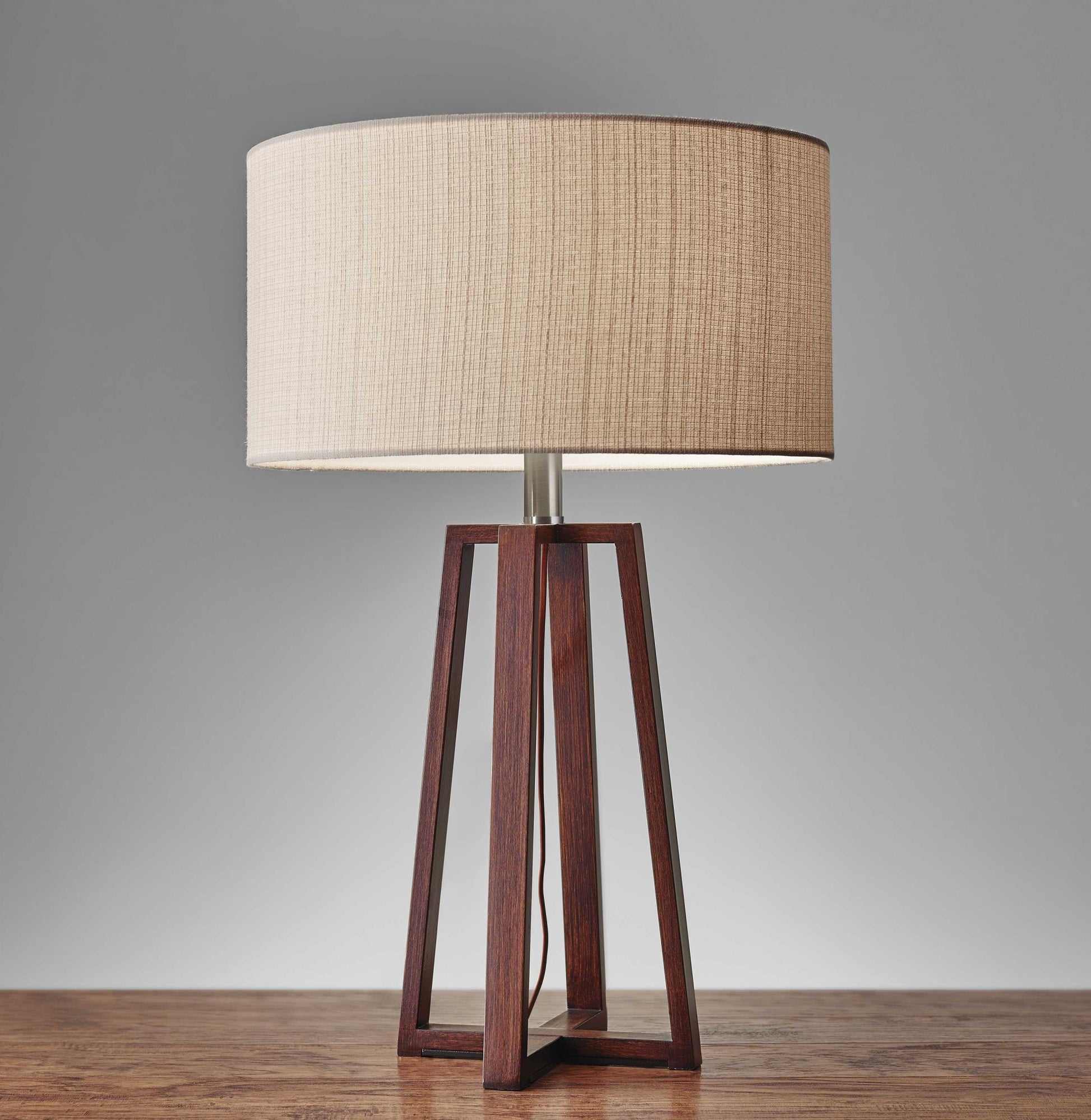 Walnut Wood Finish Linen Fabric Shade Table Lamp-Table Lamps-DECOROLALA