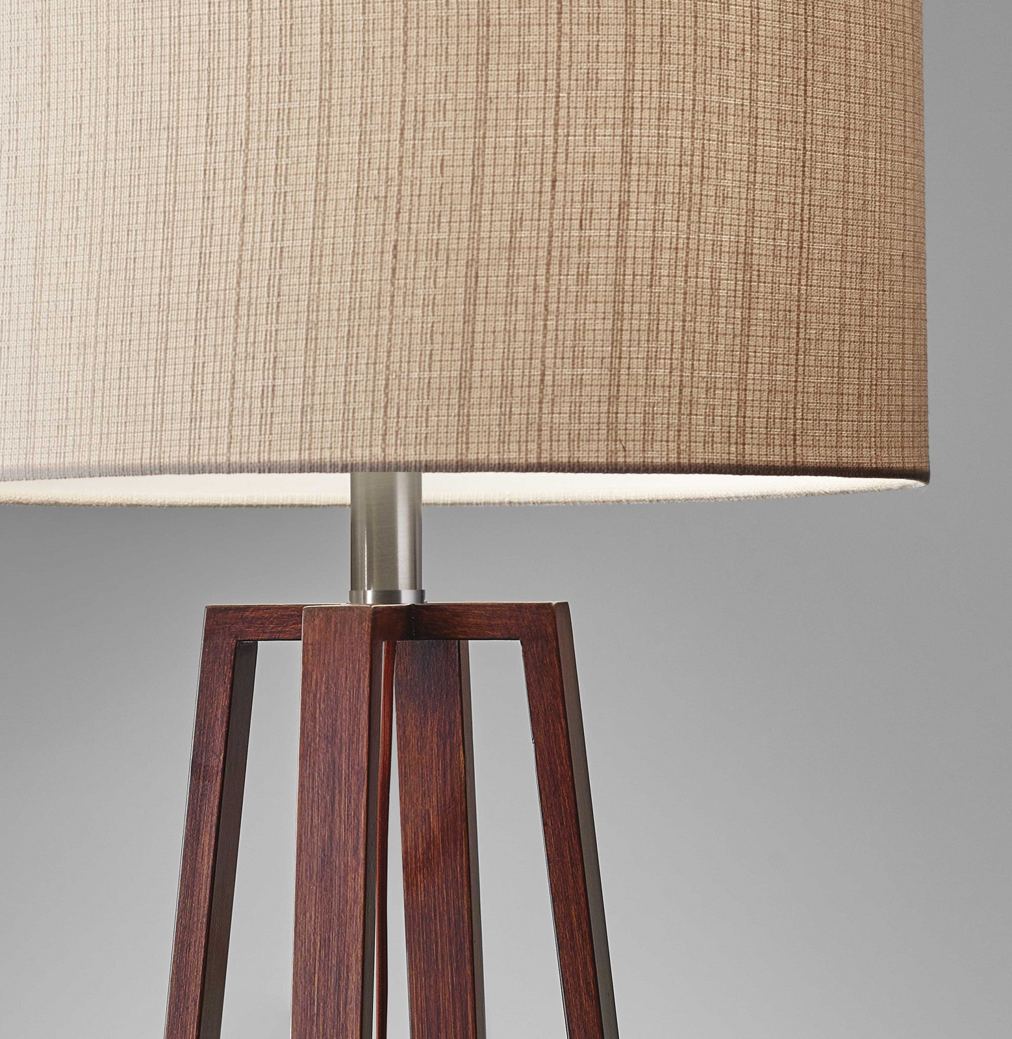 Walnut Wood Finish Linen Fabric Shade Table Lamp-Table Lamps-DECOROLALA
