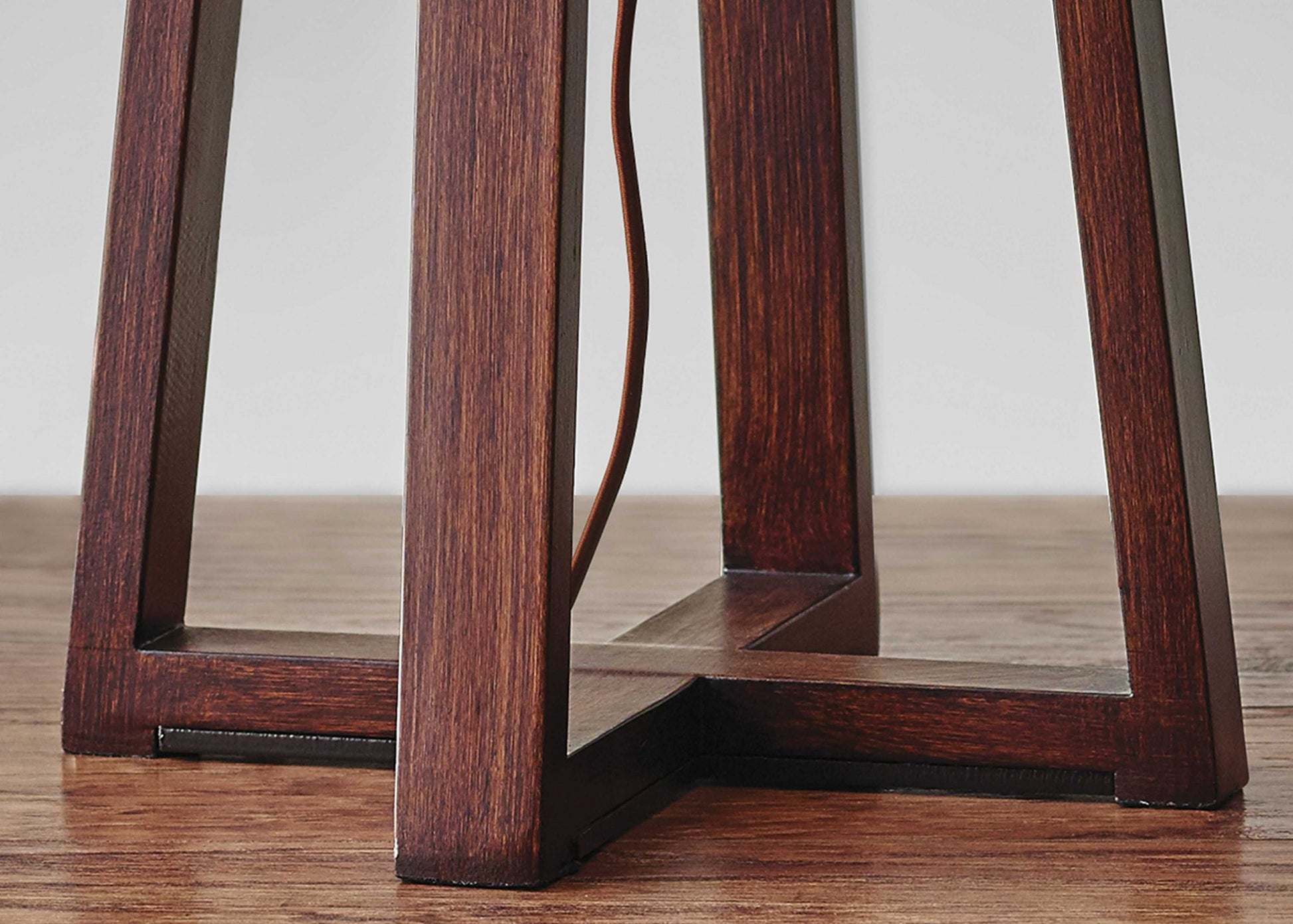 Walnut Wood Finish Linen Fabric Shade Table Lamp-Table Lamps-DECOROLALA