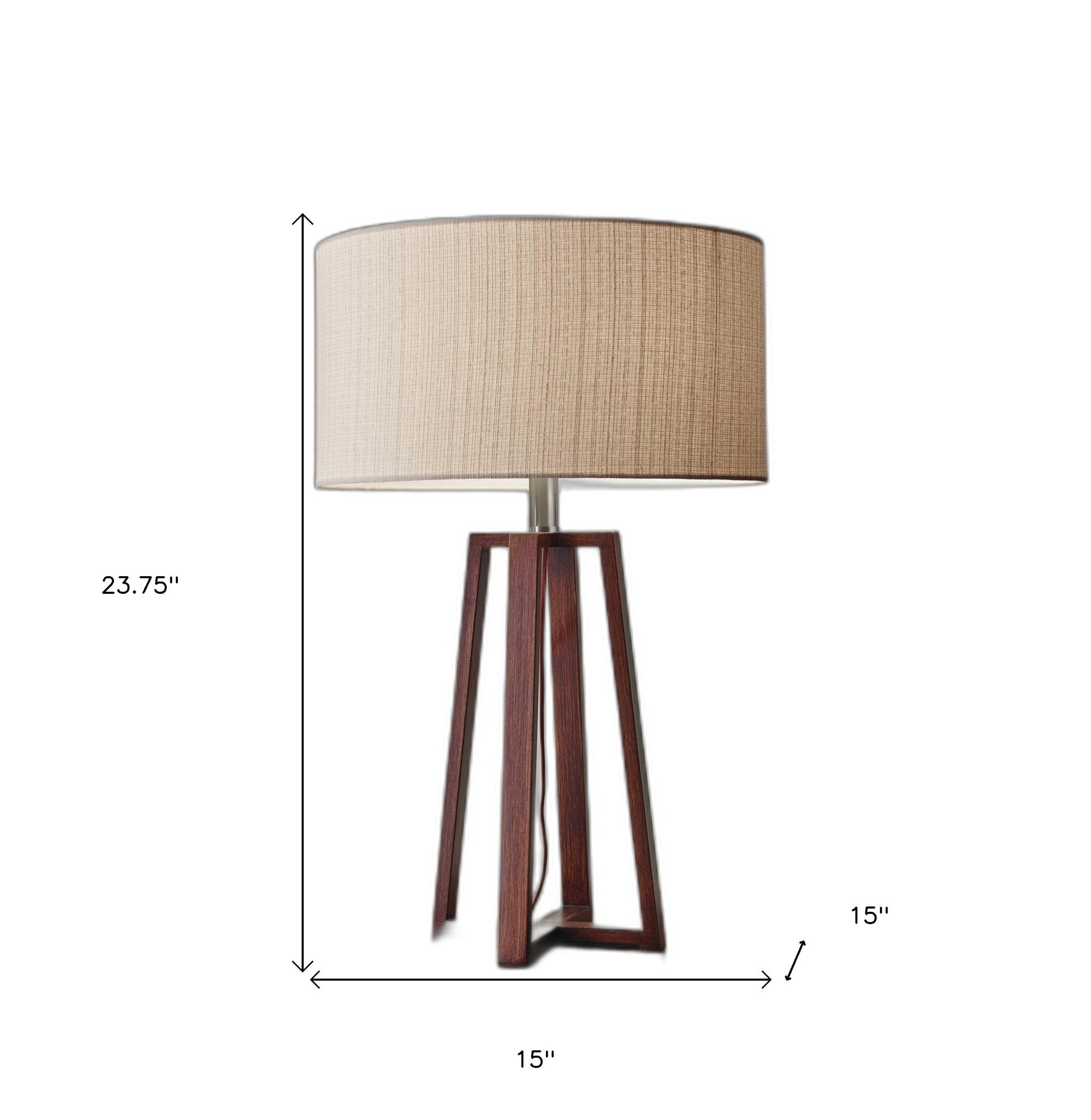 Walnut Wood Finish Linen Fabric Shade Table Lamp-Table Lamps-DECOROLALA