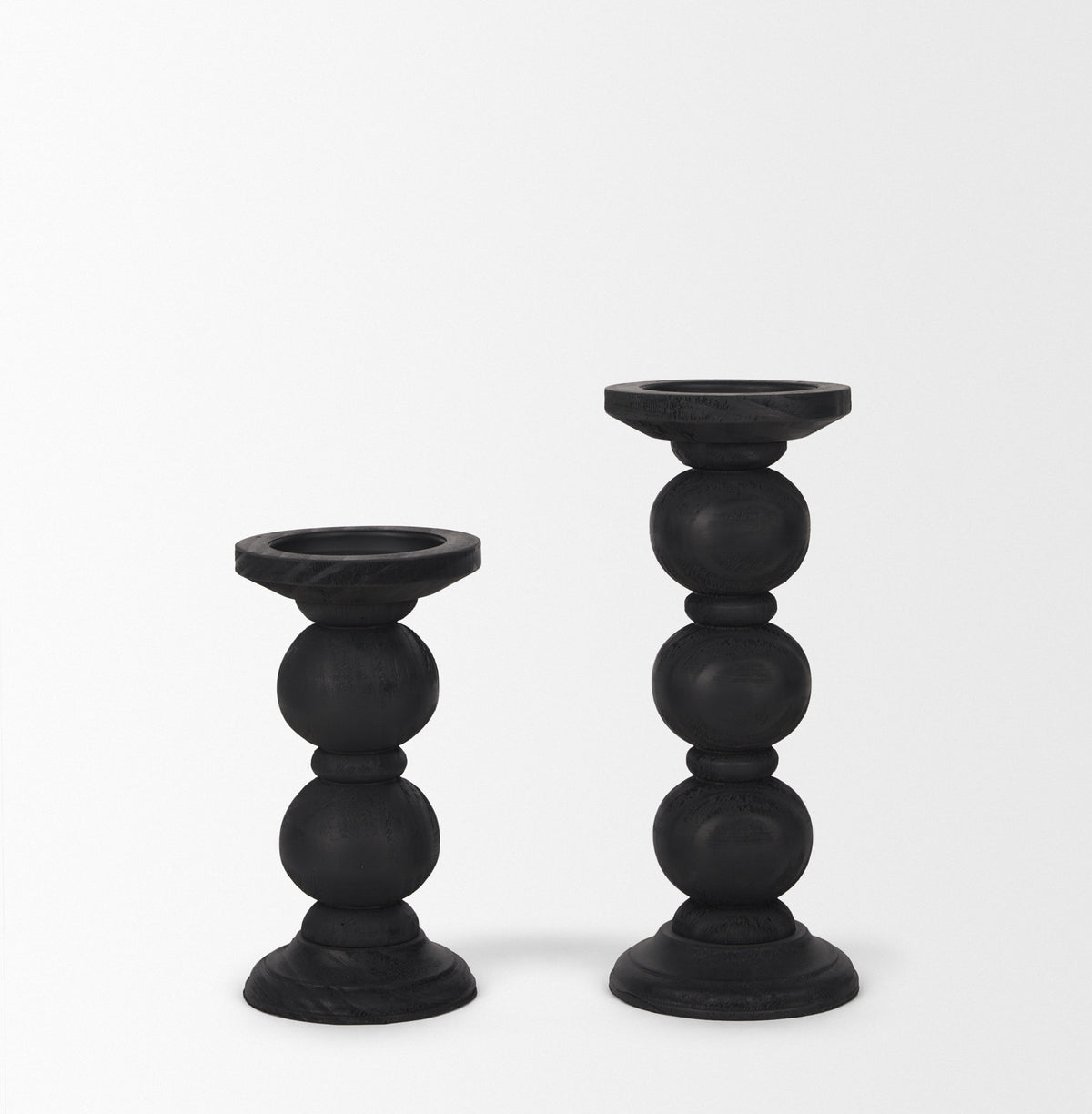 Wanda Matte Black Wood Pillar Candle Holders (Set of 2)-Table Candle Holders-DECOROLALA