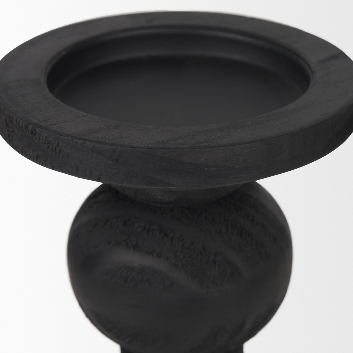 Wanda Matte Black Wood Pillar Candle Holders (Set of 2)-Table Candle Holders-DECOROLALA