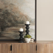 Wanda Matte Black Wood Pillar Candle Holders (Set of 2)-Table Candle Holders-DECOROLALA