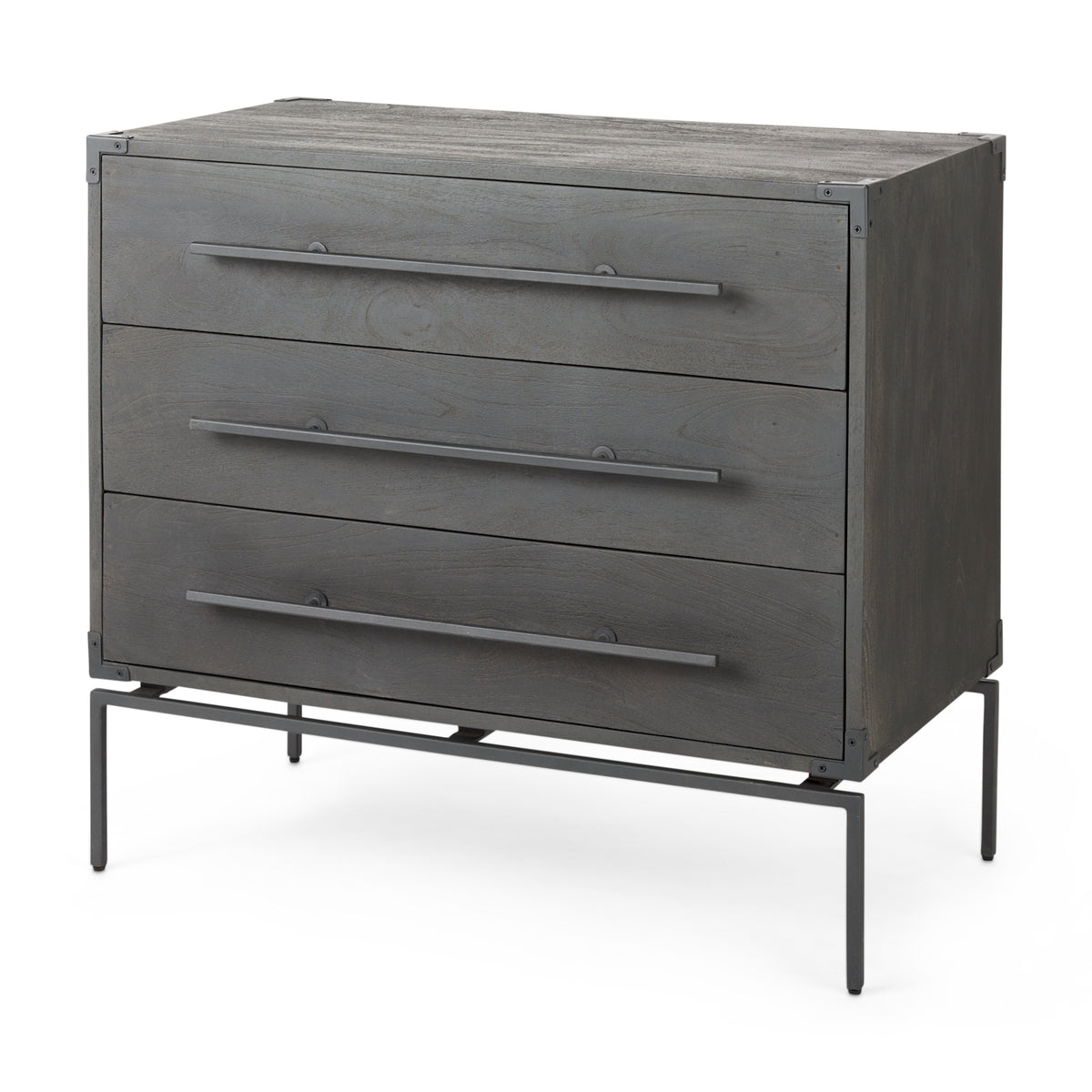 Ward 3 Drawer Accent Cabinet - Brown Wood Iron-Accent Cabinets & Chests-DECOROLALA