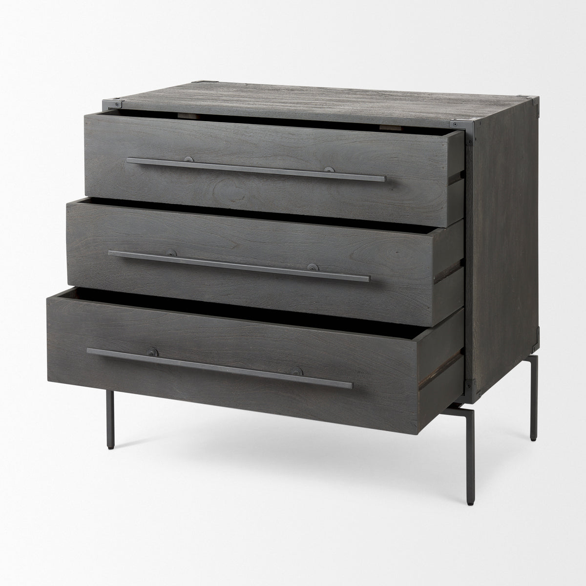 Ward 3 Drawer Accent Cabinet - Brown Wood Iron-Accent Cabinets & Chests-DECOROLALA