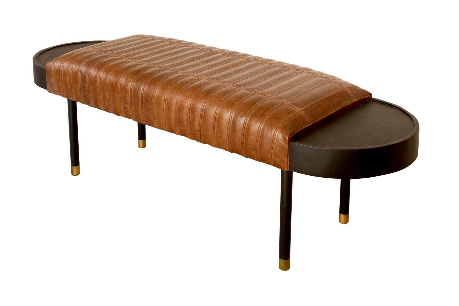 Warm Brown Leather And Solid Wood Bench-Benches-DECOROLALA