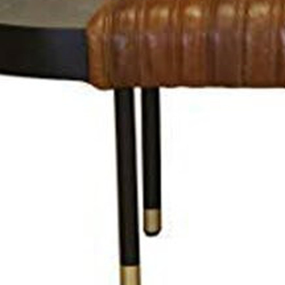 Warm Brown Leather And Solid Wood Bench-Benches-DECOROLALA