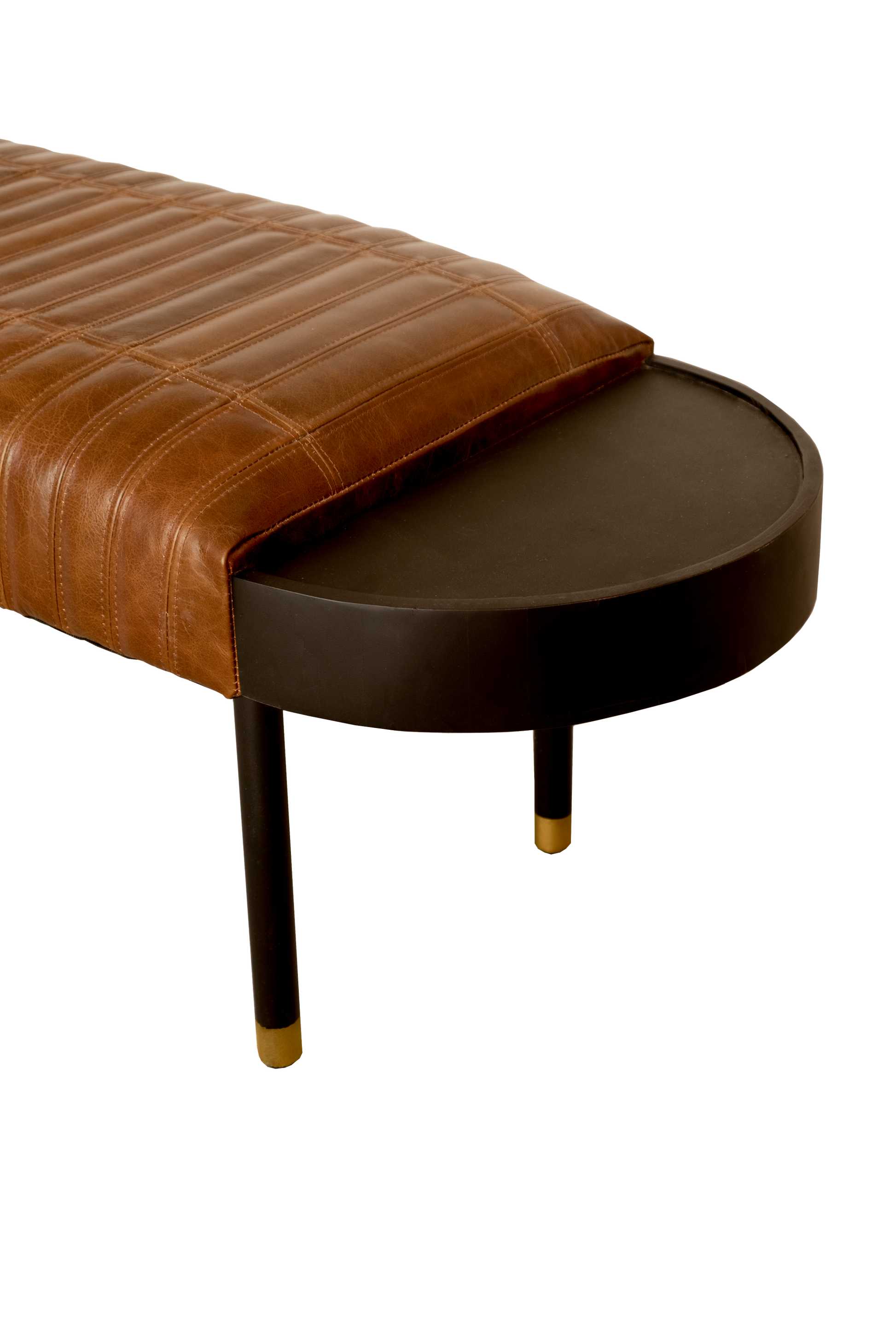 Warm Brown Leather And Solid Wood Bench-Benches-DECOROLALA