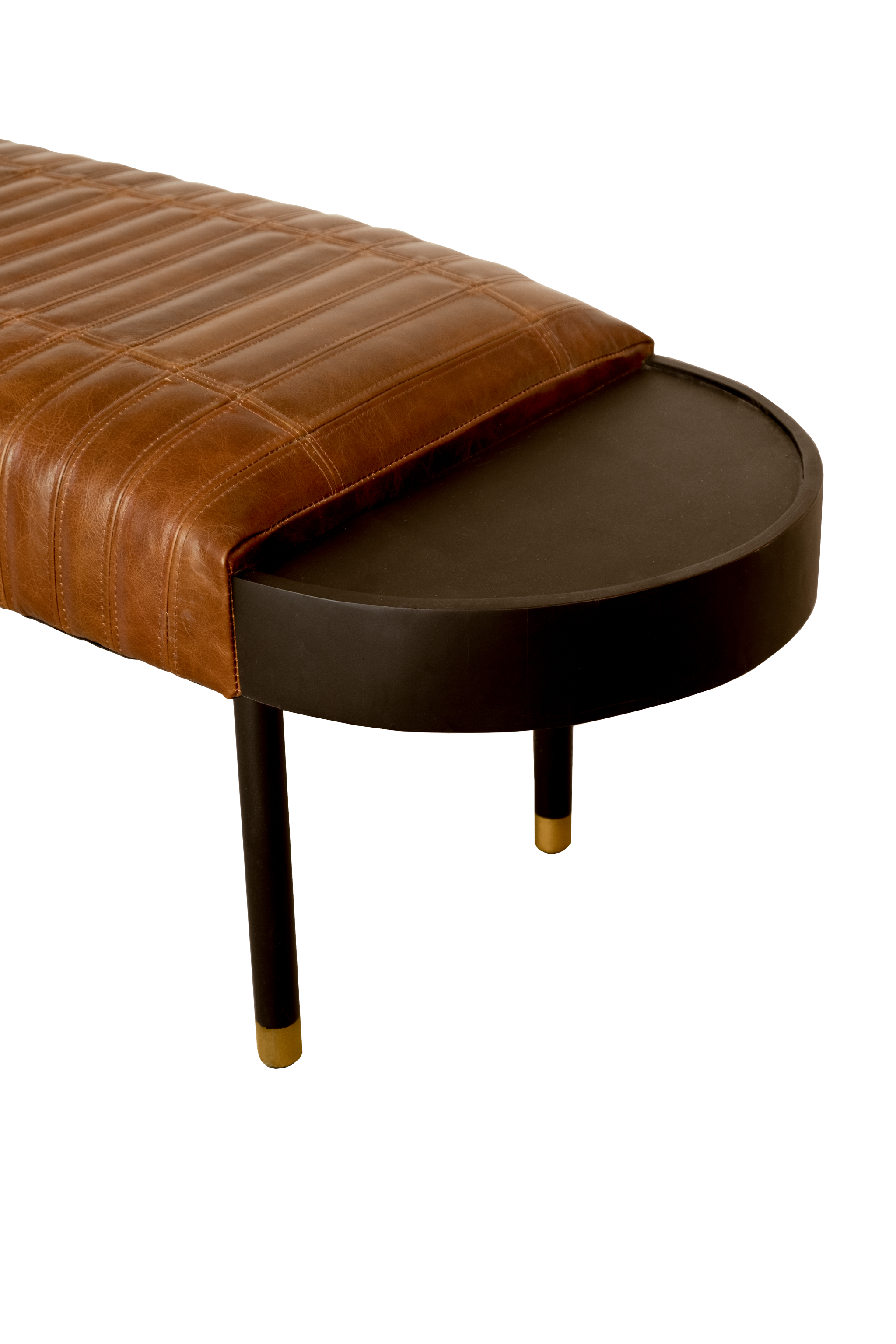 Warm Brown Leather And Solid Wood Bench-Benches-DECOROLALA