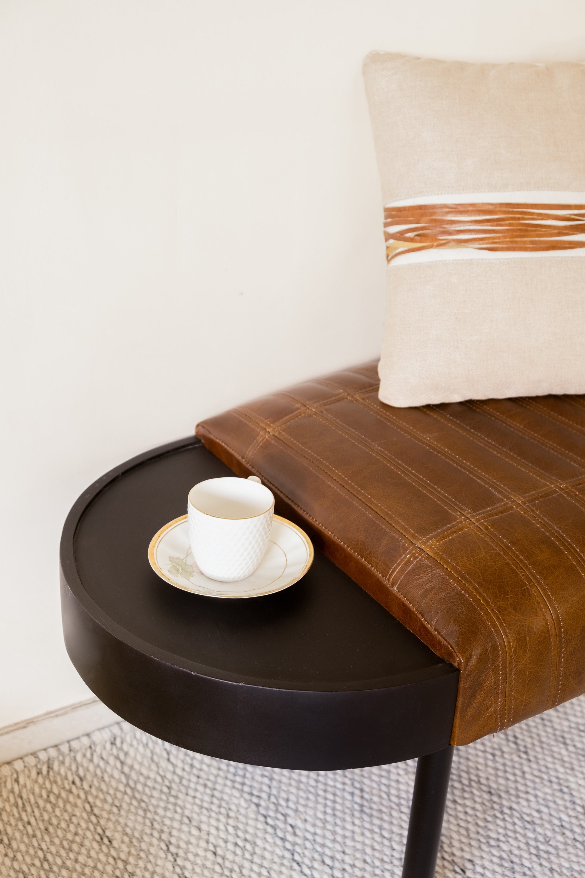 Warm Brown Leather And Solid Wood Bench-Benches-DECOROLALA
