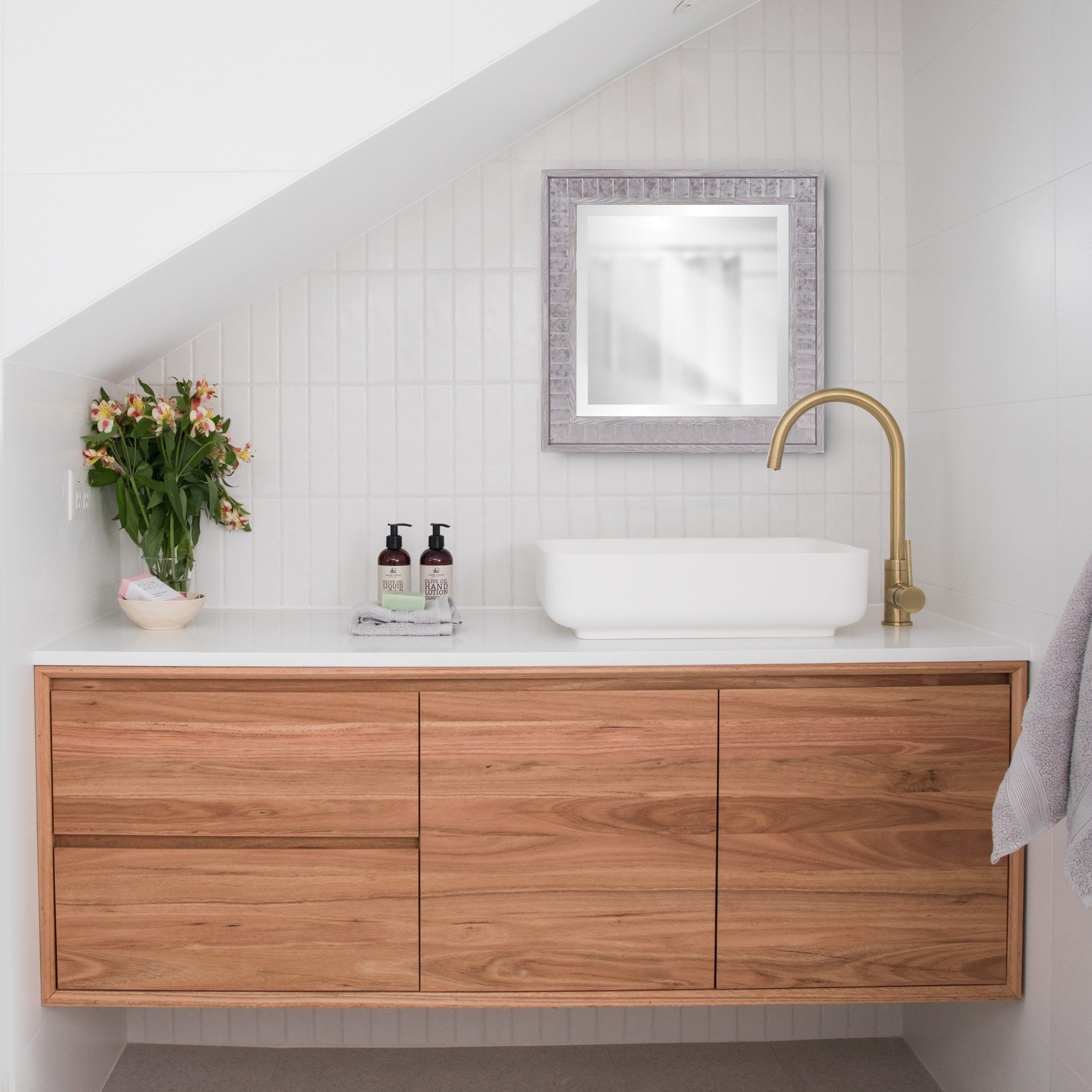 Warm Gray Faux Wood Square Mirror-Mirrors-DECOROLALA