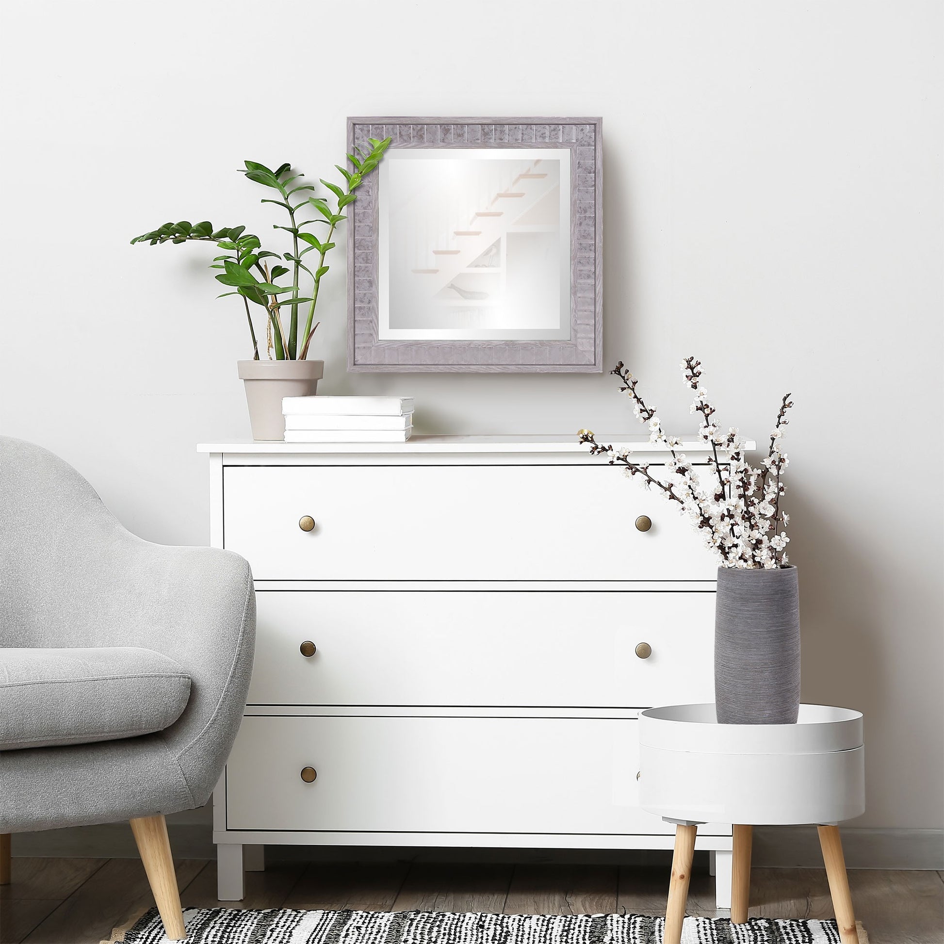 Warm Gray Faux Wood Square Mirror-Mirrors-DECOROLALA