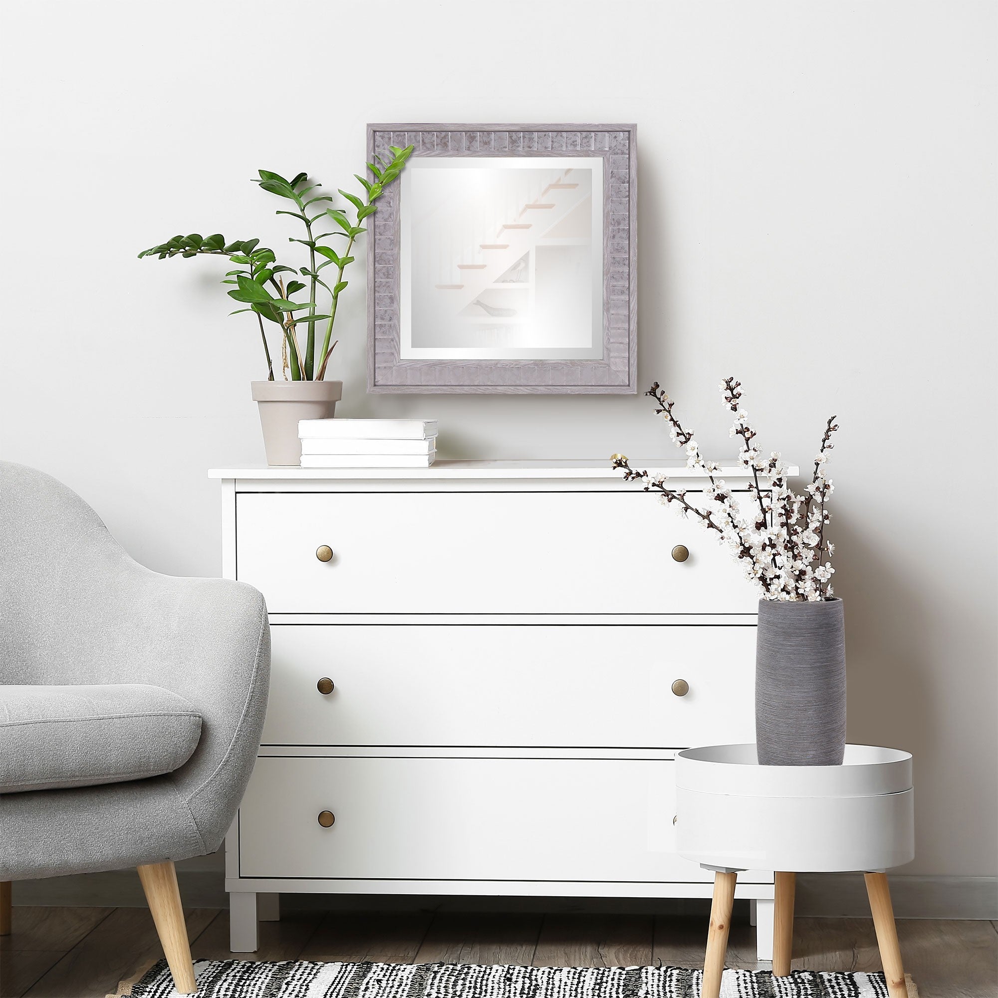 Warm Gray Faux Wood Square Mirror-Mirrors-DECOROLALA