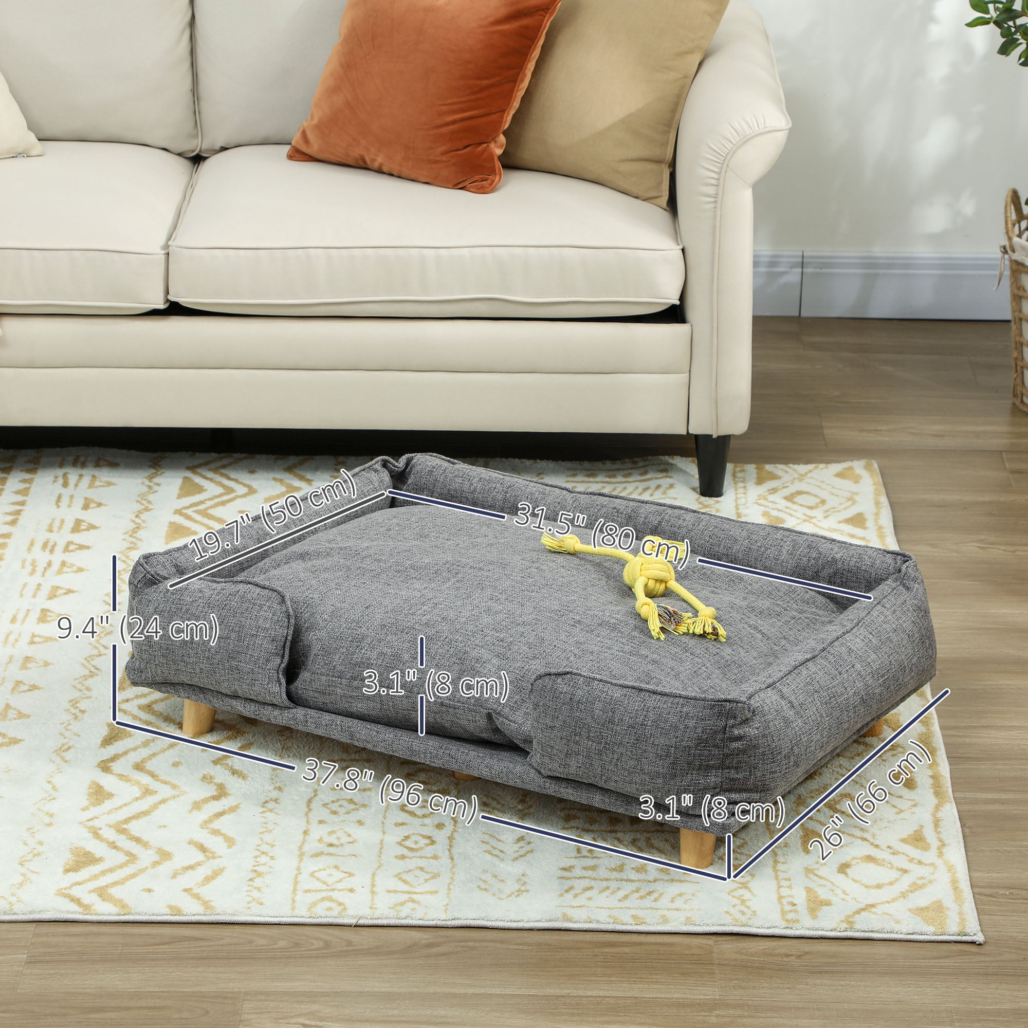 Washable Dog Sofa for Large Dogs, Elevated Pet Couch with Anti-slip Foot Pads, Dark Grey-Dogs-DECOROLALA
