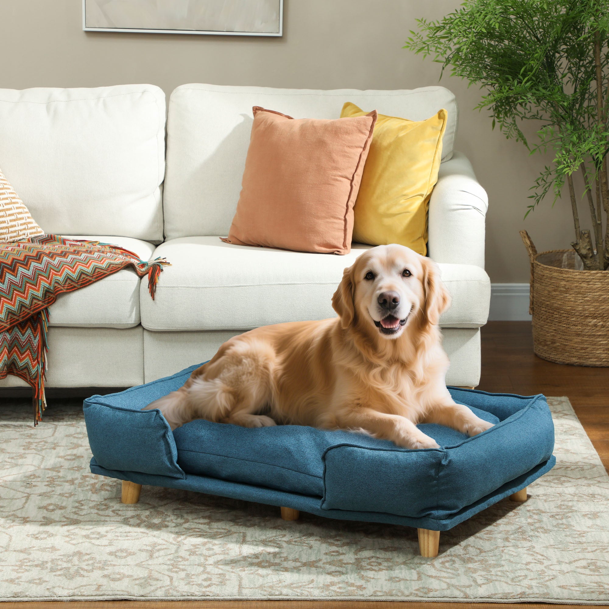 Washable Elevated Dog Sofa - Dark Blue Large Pet Couch-Dogs-DECOROLALA