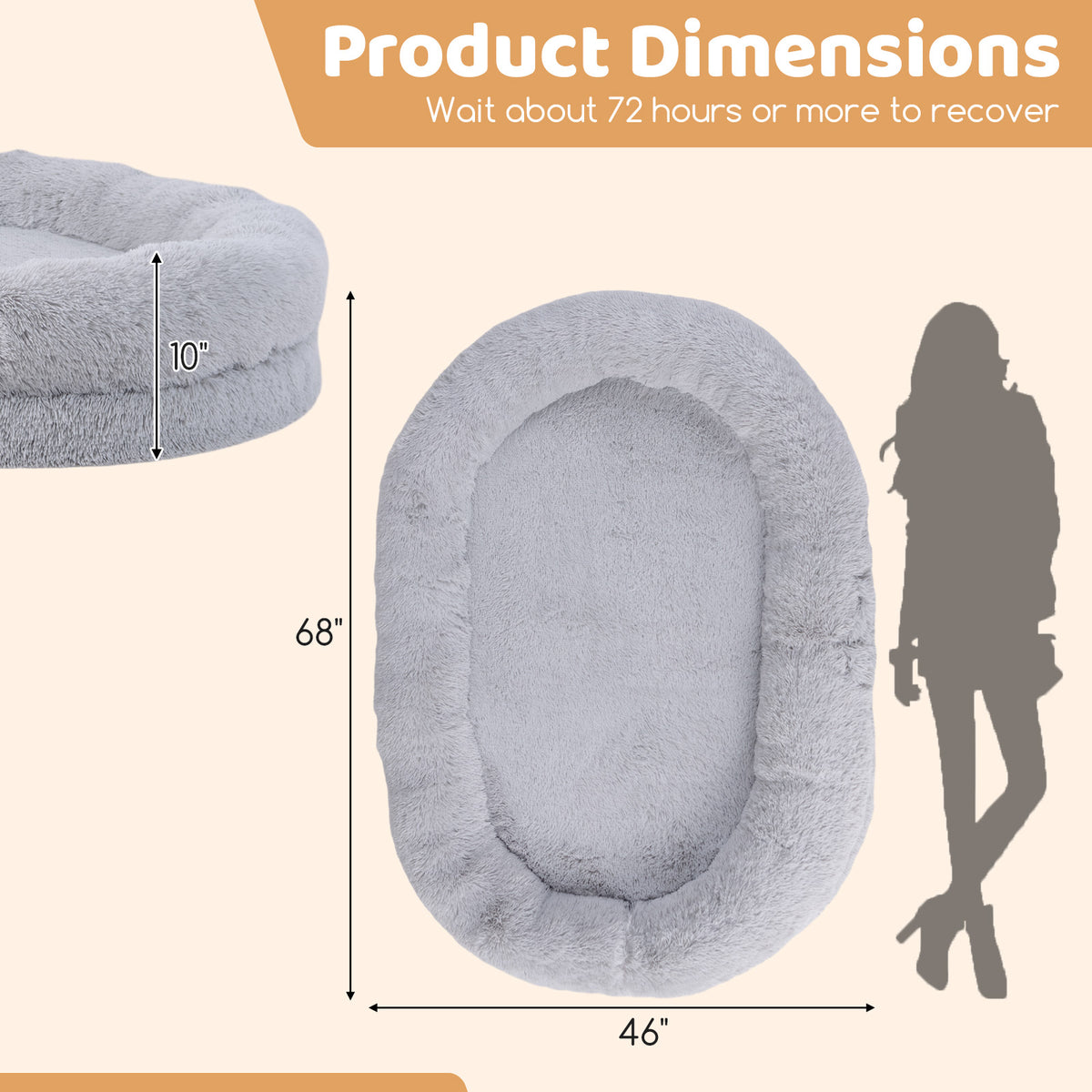Washable Fluffy Human Dog Bed with Soft Blanket and Plump Pillow-Gray-Dog Supplies-DECOROLALA