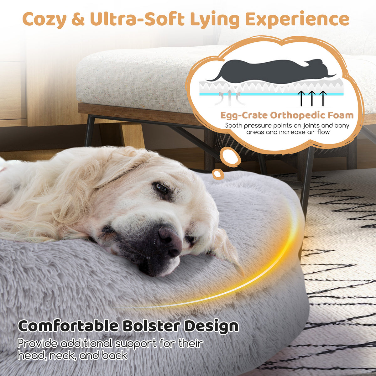 Washable Fluffy Human Dog Bed with Soft Blanket and Plump Pillow-Gray-Dog Supplies-DECOROLALA