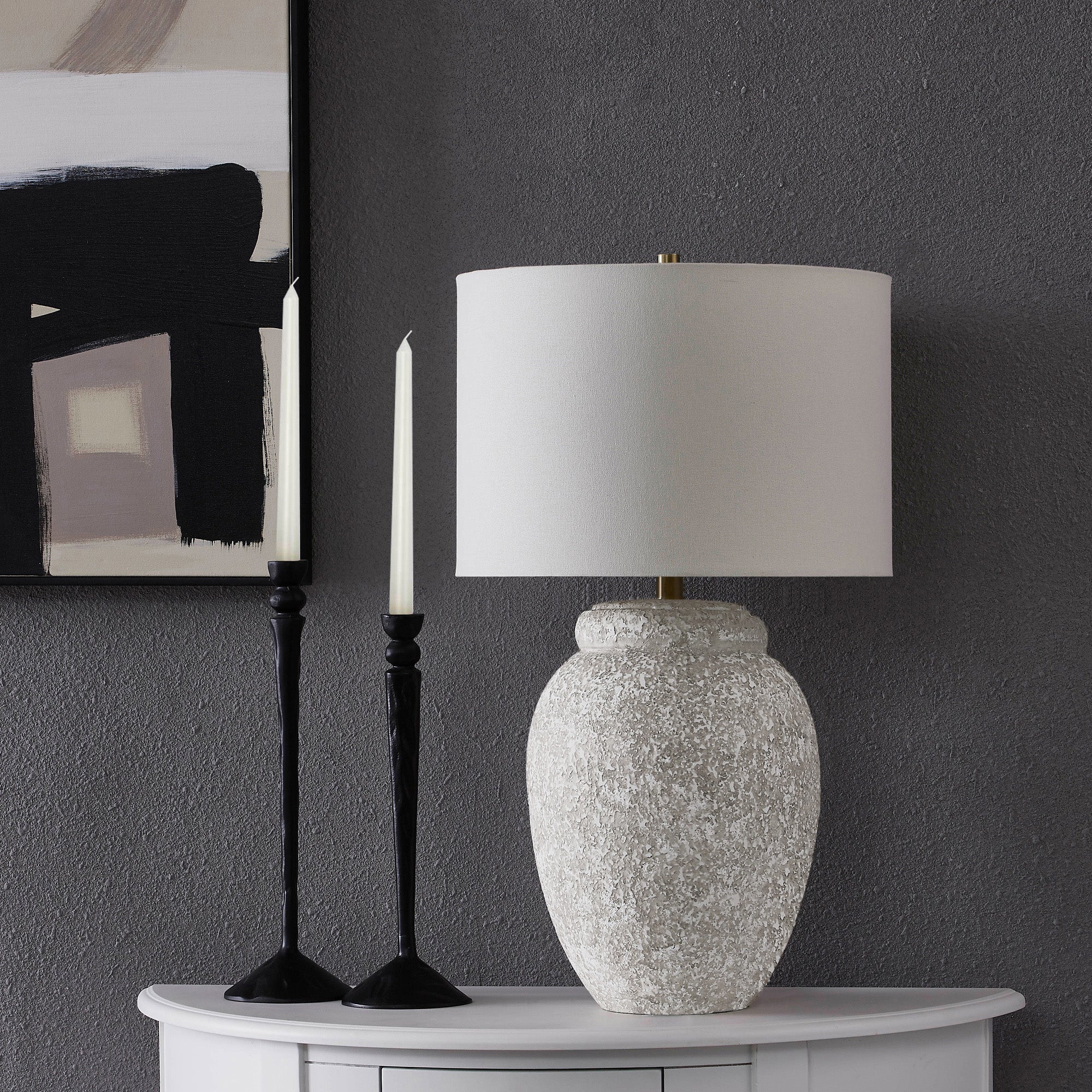 Wassily 28.25" Ceramic Table Lamp, Cream-Table Lamp-DECOROLALA