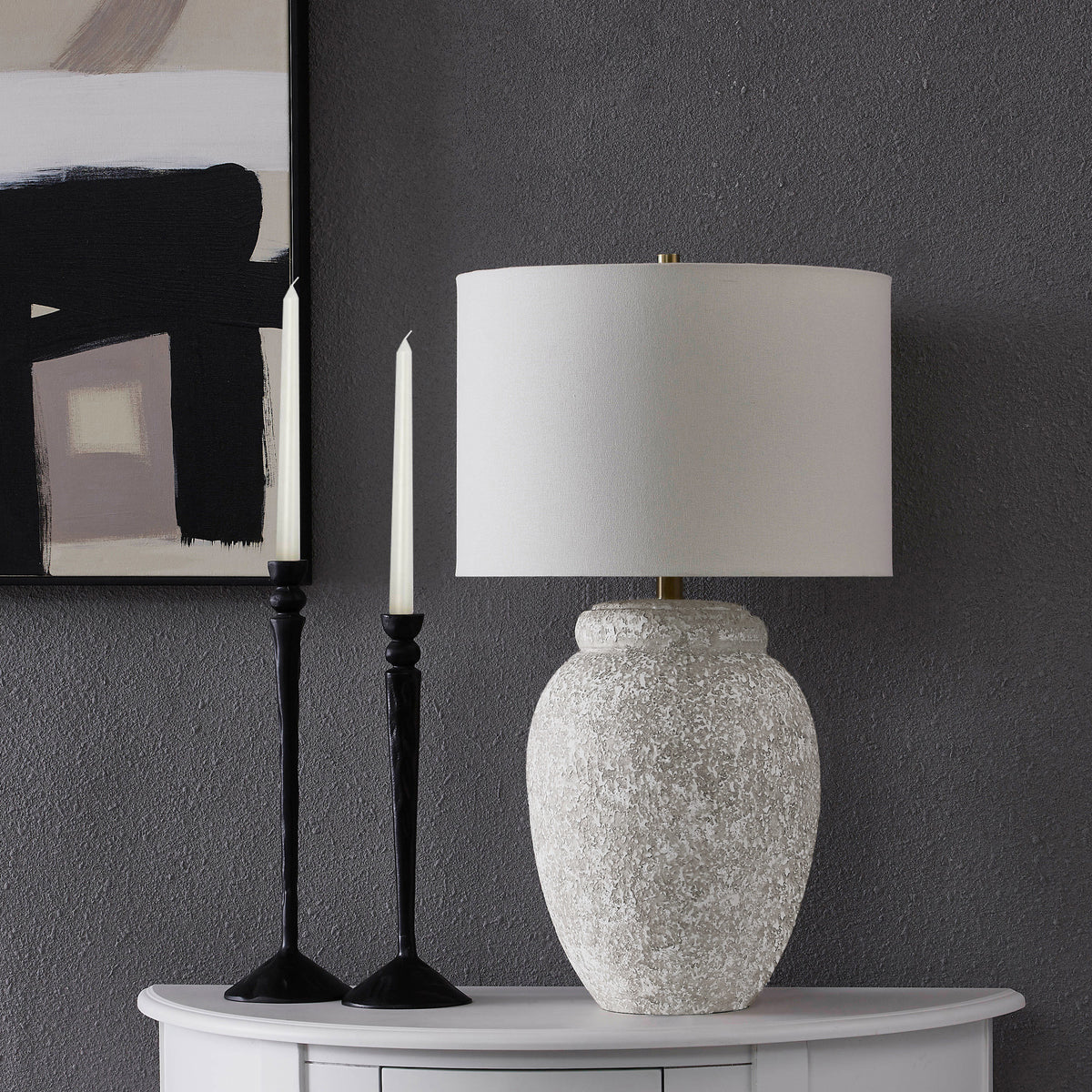 Wassily 28.25" Ceramic Table Lamp, Cream-Table Lamp-DECOROLALA