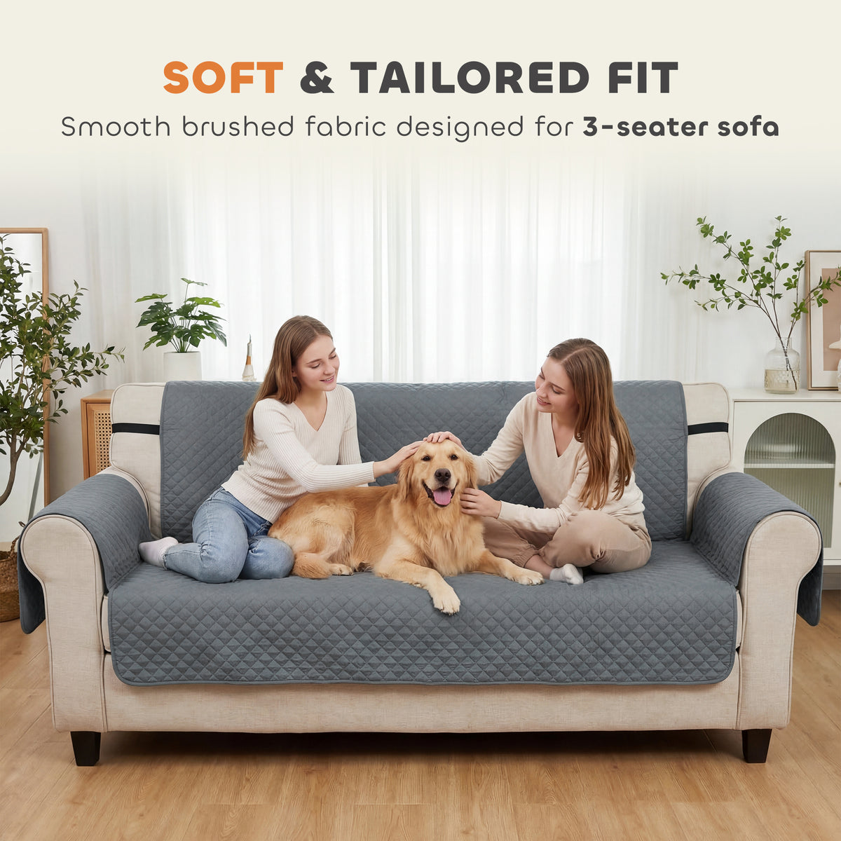 Waterproof 3-Seater Sofa Cover - Non-Slip Grey Brushed Fabric-Dogs-DECOROLALA