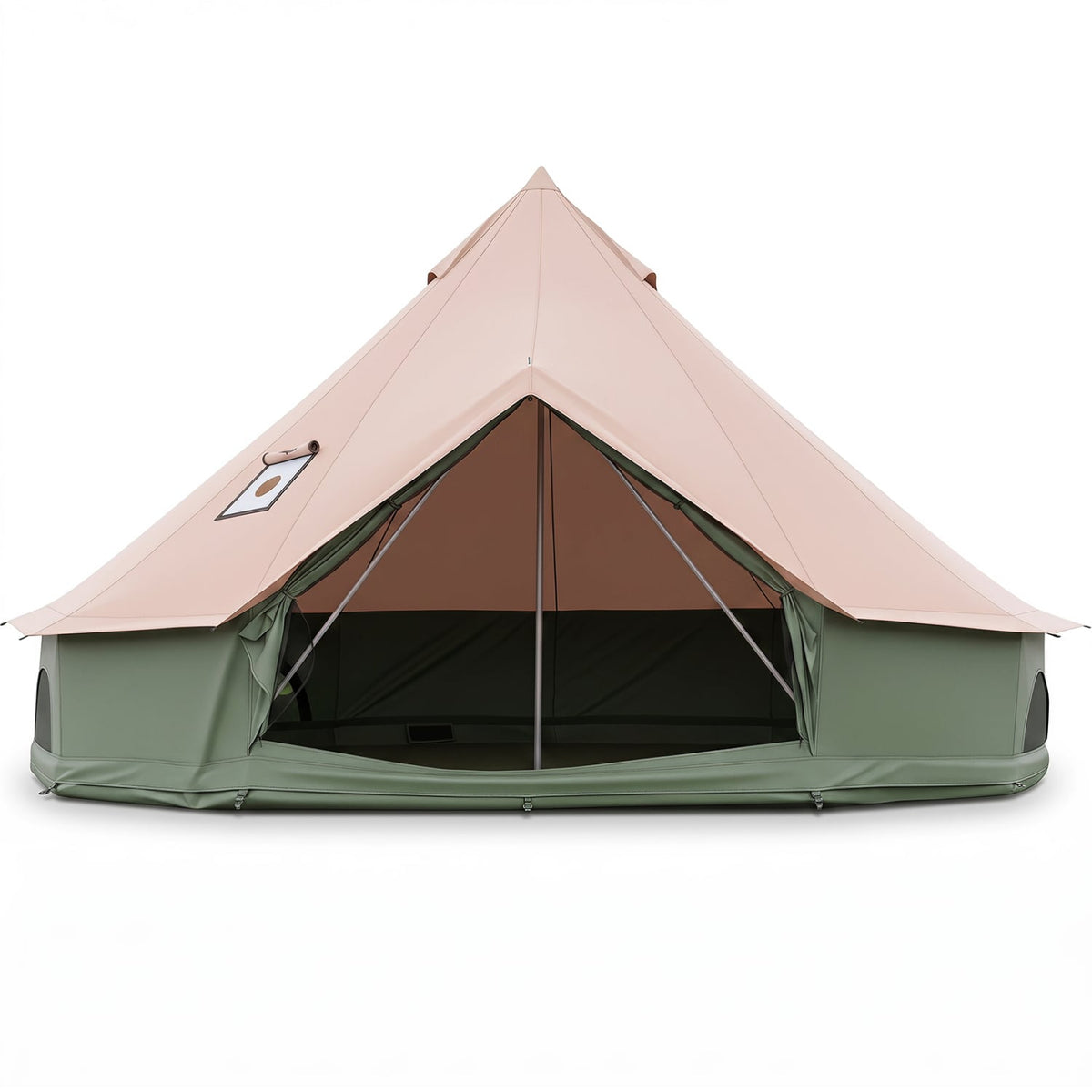 Waterproof Bell Tent with Stove Jack Accommodates and Mesh Windows Doors in Green-M-Tents-DECOROLALA