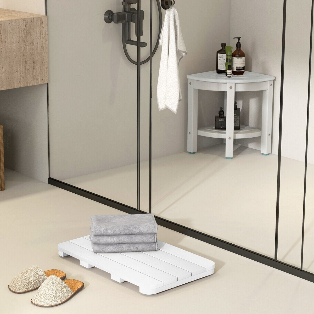 Waterproof HIPS Spa Shower Mat for Bathroom with Non Slip Foot Pads-White-Bath Safety Products-DECOROLALA