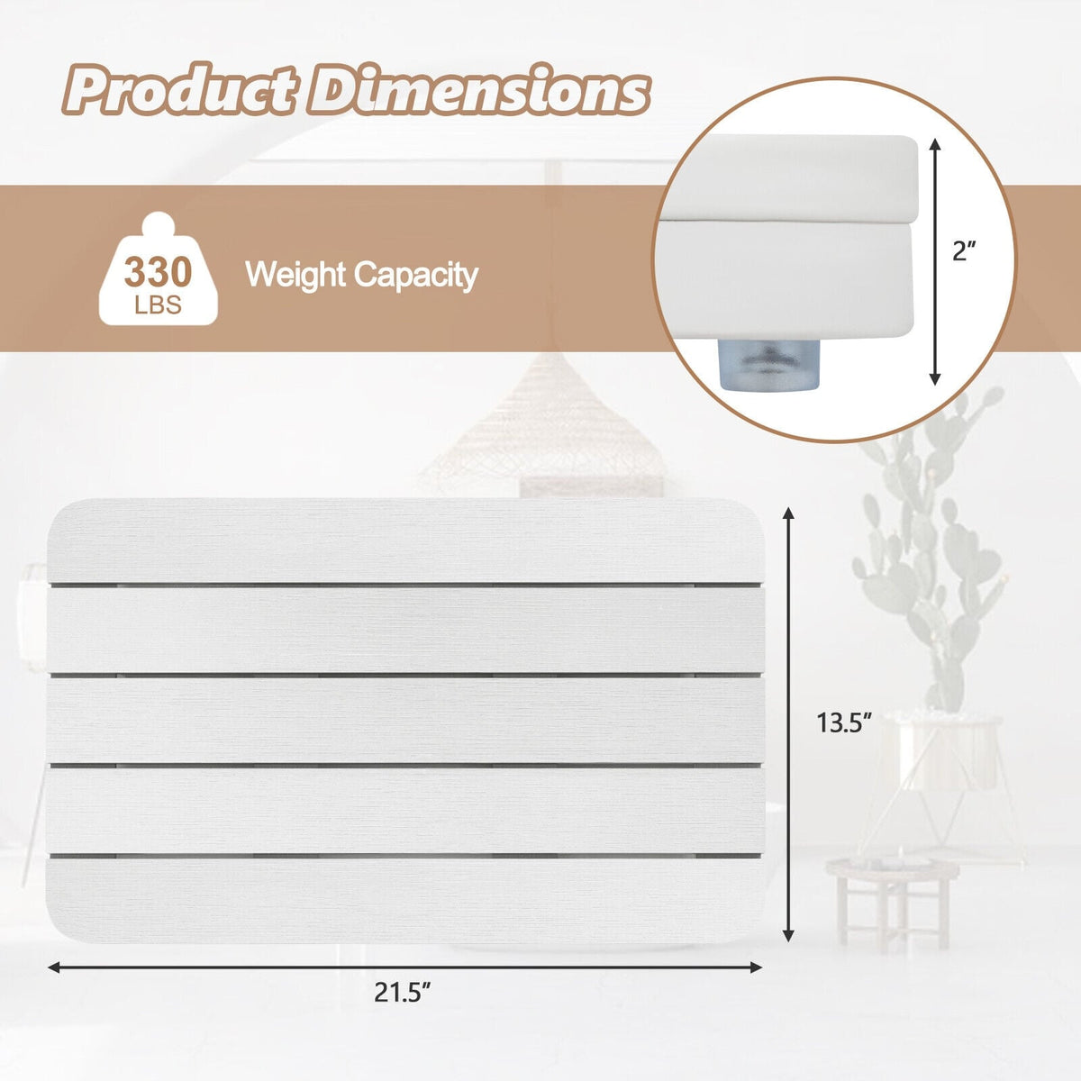 Waterproof HIPS Spa Shower Mat for Bathroom with Non Slip Foot Pads-White-Bath Safety Products-DECOROLALA