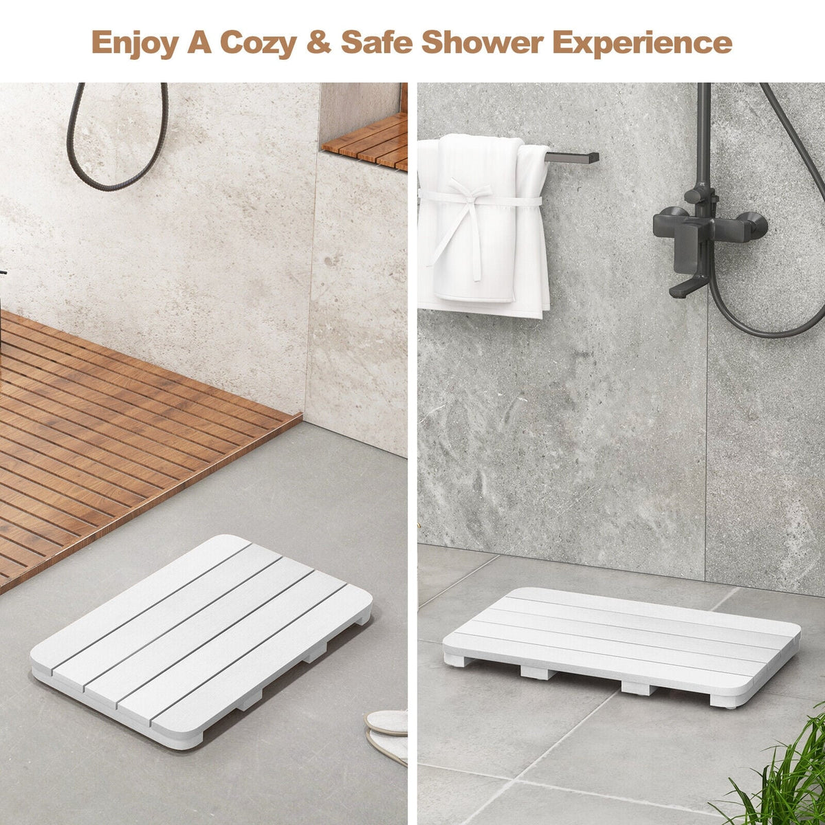 Waterproof HIPS Spa Shower Mat for Bathroom with Non Slip Foot Pads-White-Bath Safety Products-DECOROLALA