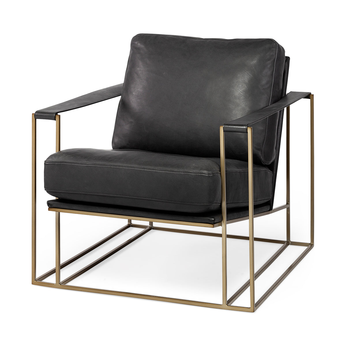 Watson Black Leather Wrap Gold Metal Frame Accent Chair-Accent Chairs-DECOROLALA