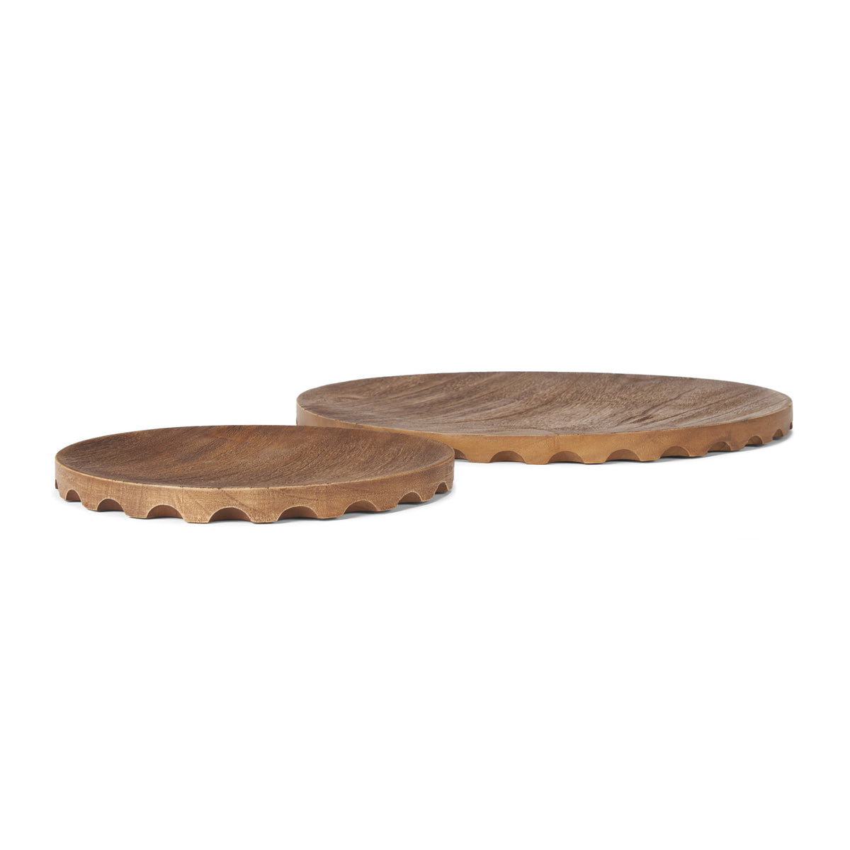 Waverly Round Light Brown Wood Scalloped Edged Trays-Trays-DECOROLALA