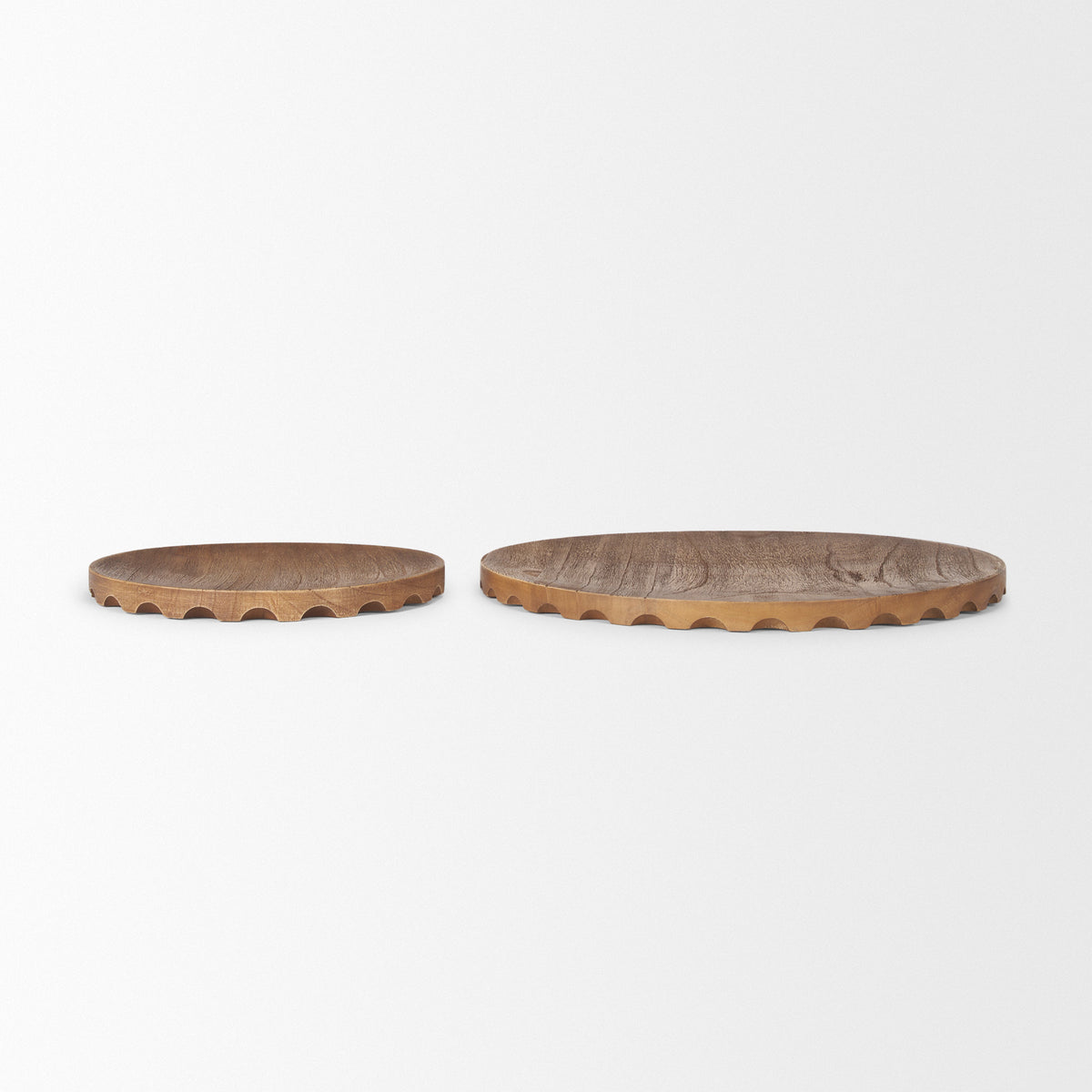 Waverly Round Light Brown Wood Scalloped Edged Trays-Trays-DECOROLALA