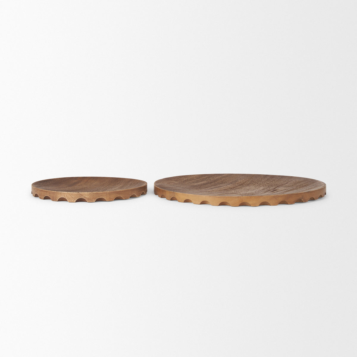 Waverly Round Light Brown Wood Scalloped Edged Trays-Trays-DECOROLALA