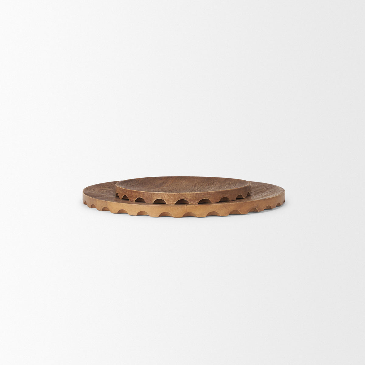 Waverly Round Light Brown Wood Scalloped Edged Trays-Trays-DECOROLALA
