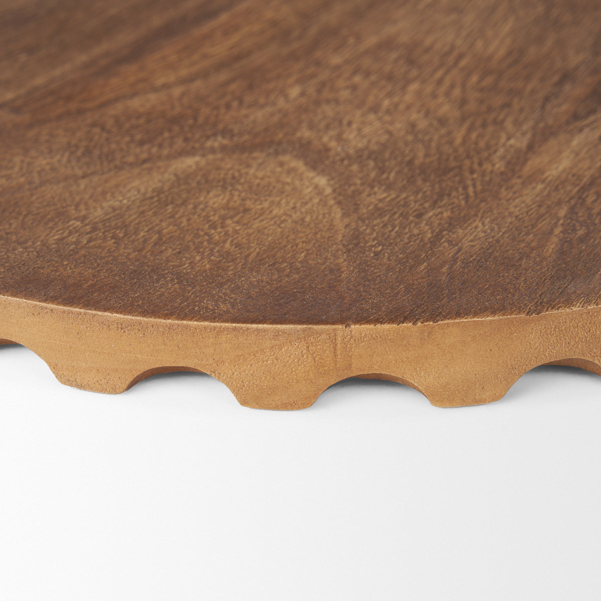 Waverly Round Light Brown Wood Scalloped Edged Trays-Trays-DECOROLALA