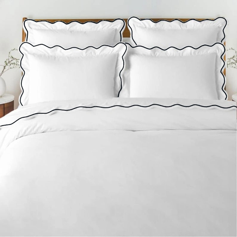 Waves Cotton Sateen Embroidered Edge Duvet Cover Set-Bed Sheet-DECOROLALA
