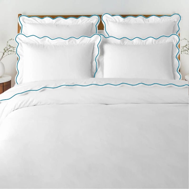 Waves Cotton Sateen Embroidered Edge Duvet Cover Set-Bed Sheet-DECOROLALA