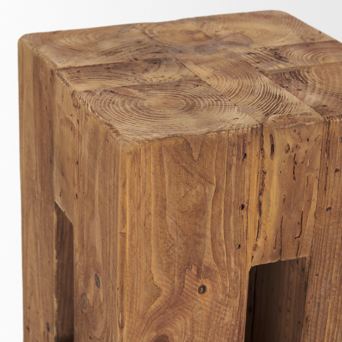 Waylen Natural Wood Block Accent Stool-Stools & Ottomans-DECOROLALA