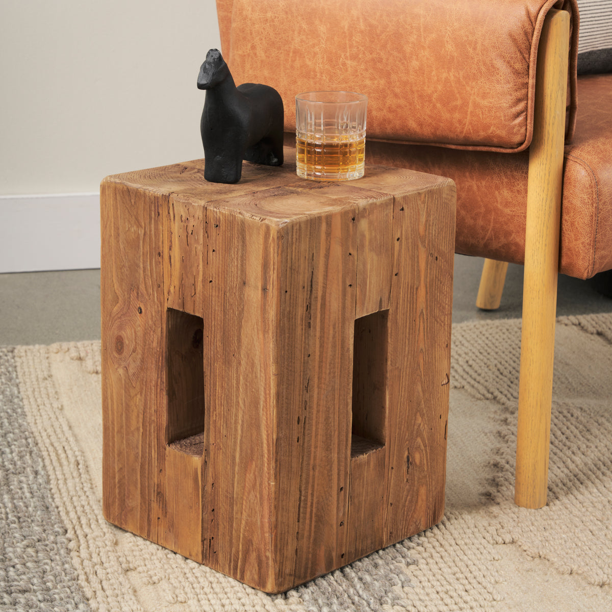 Waylen Natural Wood Block Accent Stool-Stools & Ottomans-DECOROLALA