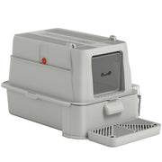 80L XL Stainless Steel Cat Litter Box for Big Cats with Flip Cover, Pull-Out Drawer Tray, High Sided, Pedal, Light Grey