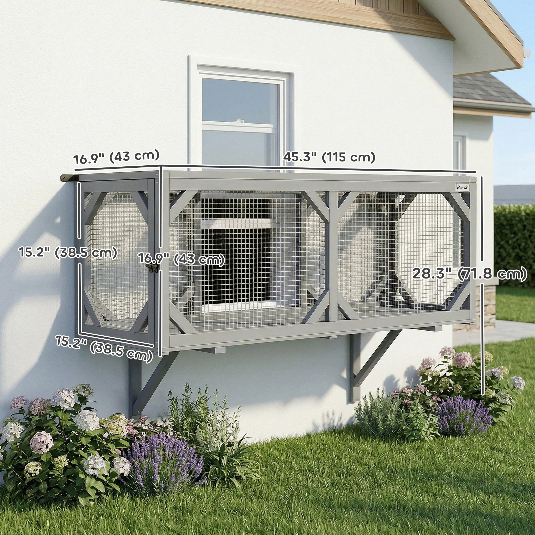 Cat Tunnel, Wooden Catio Outdoor Cat Enclosure with 2 Doors and Extendable Design, Wall-Mounted Pet Run