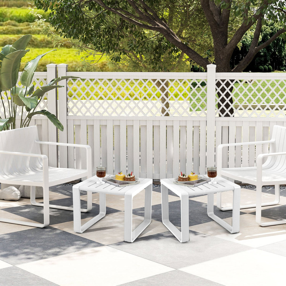 Weather Resistant Adirondack Outdoor Side Table Set of 2-White-Patio Coffee Tables-DECOROLALA