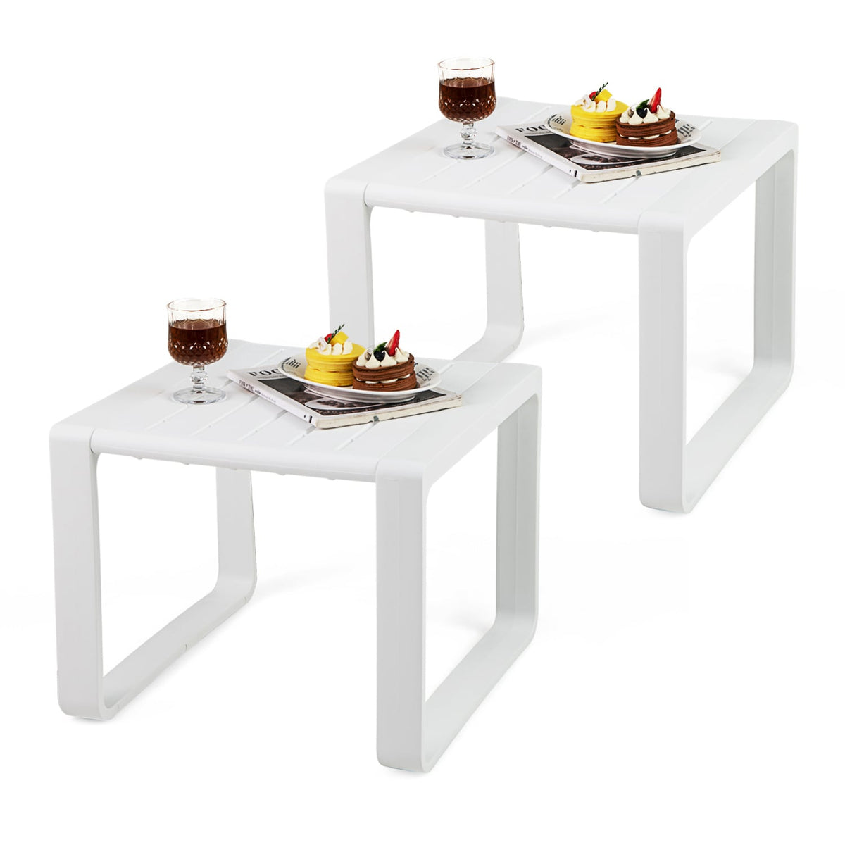 Weather Resistant Adirondack Outdoor Side Table Set of 2-White-Patio Coffee Tables-DECOROLALA